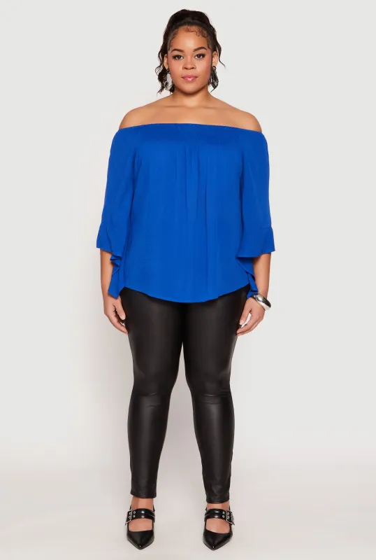 Plus Size Smocked Off the Shoulder Blouse sold by Rainbow