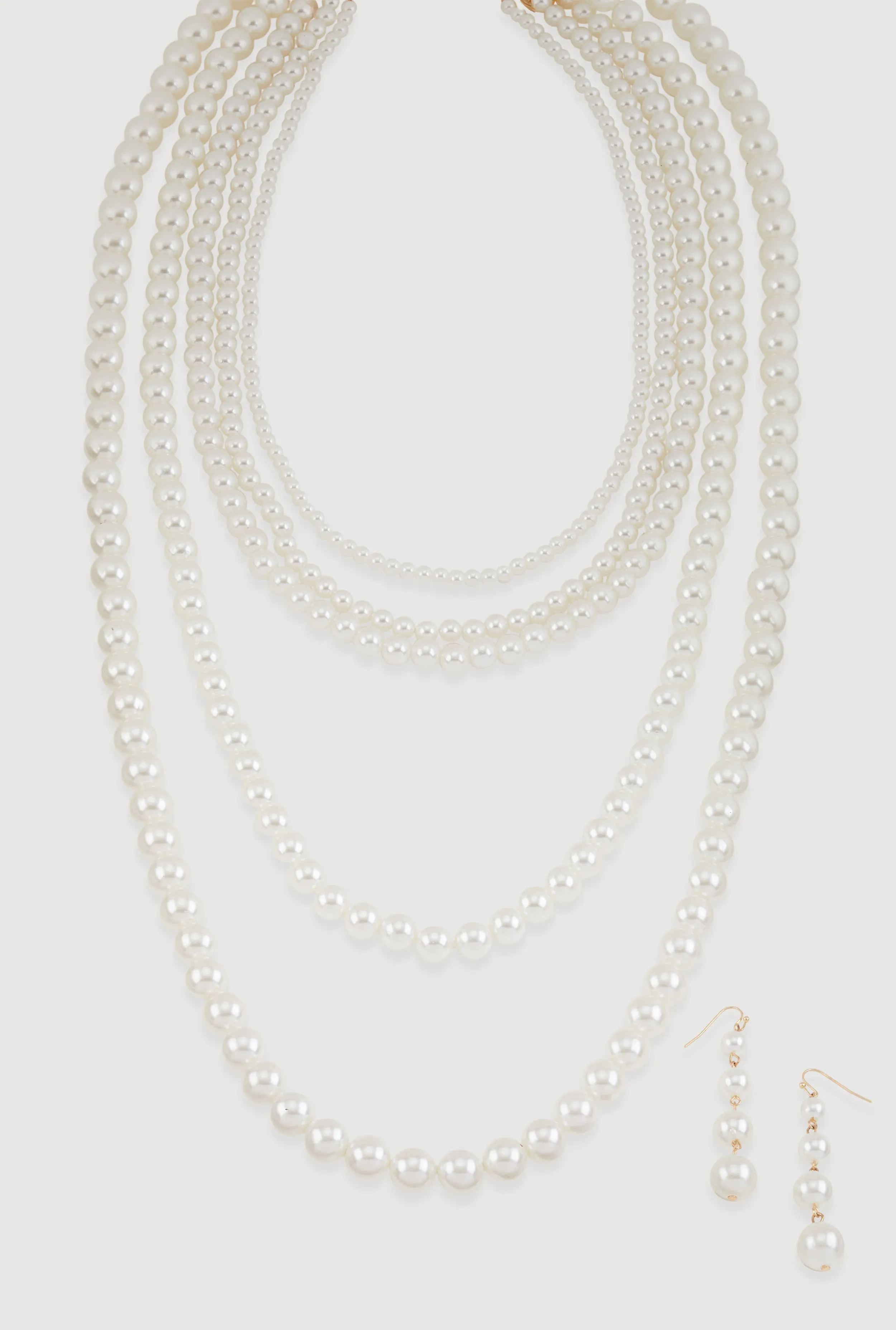 Faux Pearl Layered Necklace with Drop Earrings sold by Rainbow