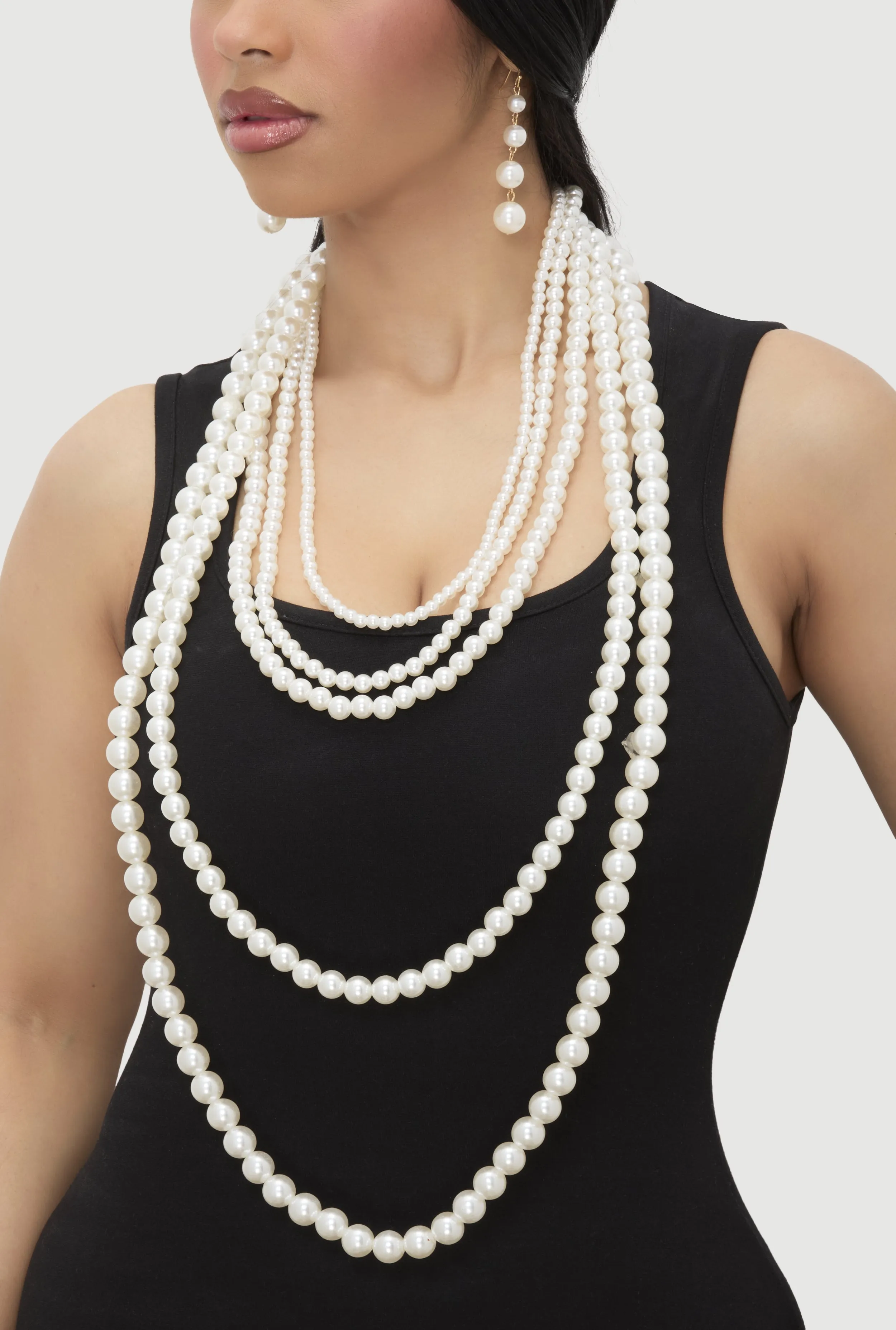 Faux Pearl Layered Necklace with Drop Earrings sold by Rainbow product image thumbnail 2