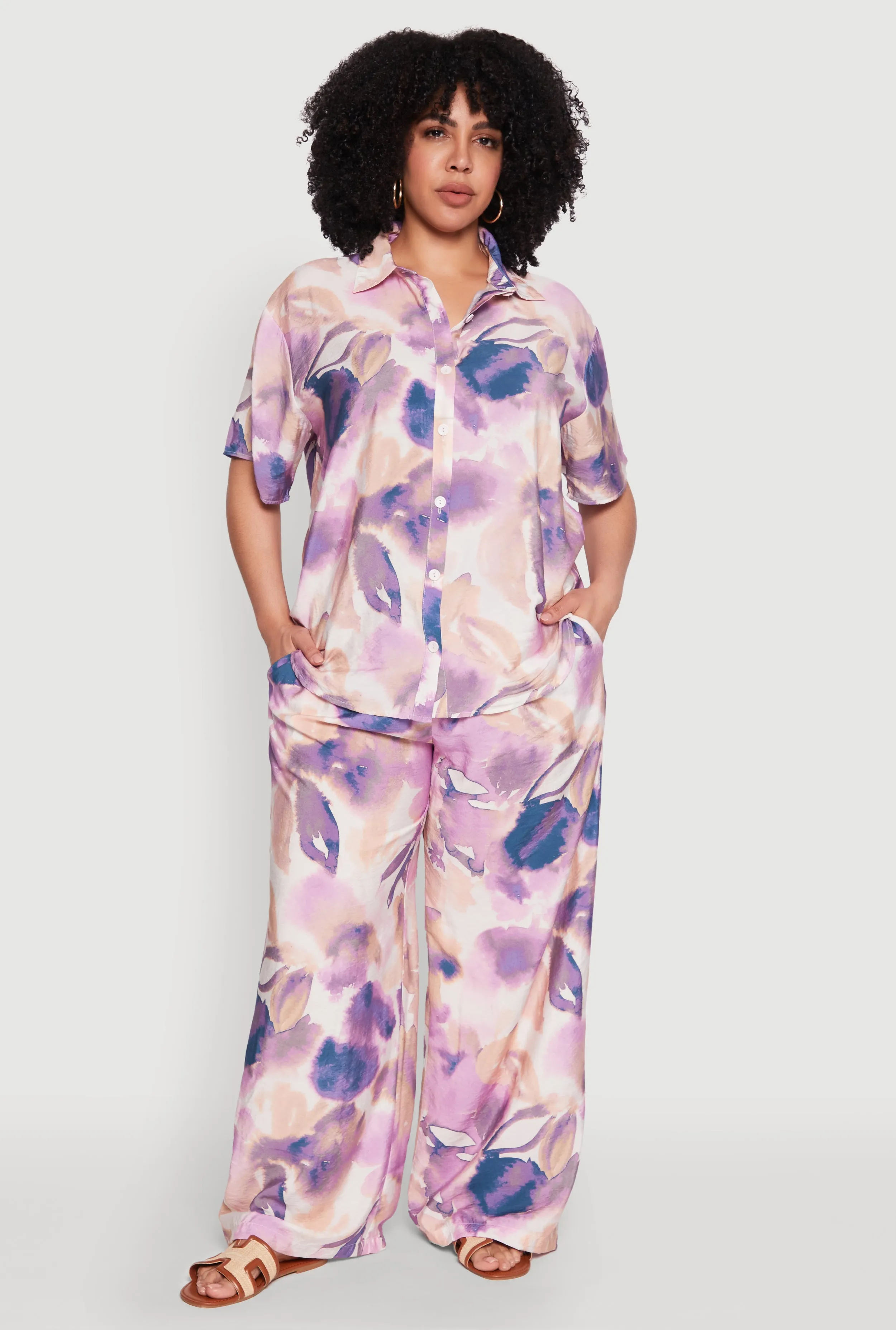 Plus Size Water Color Graphic Palazzo Pants sold by Rainbow