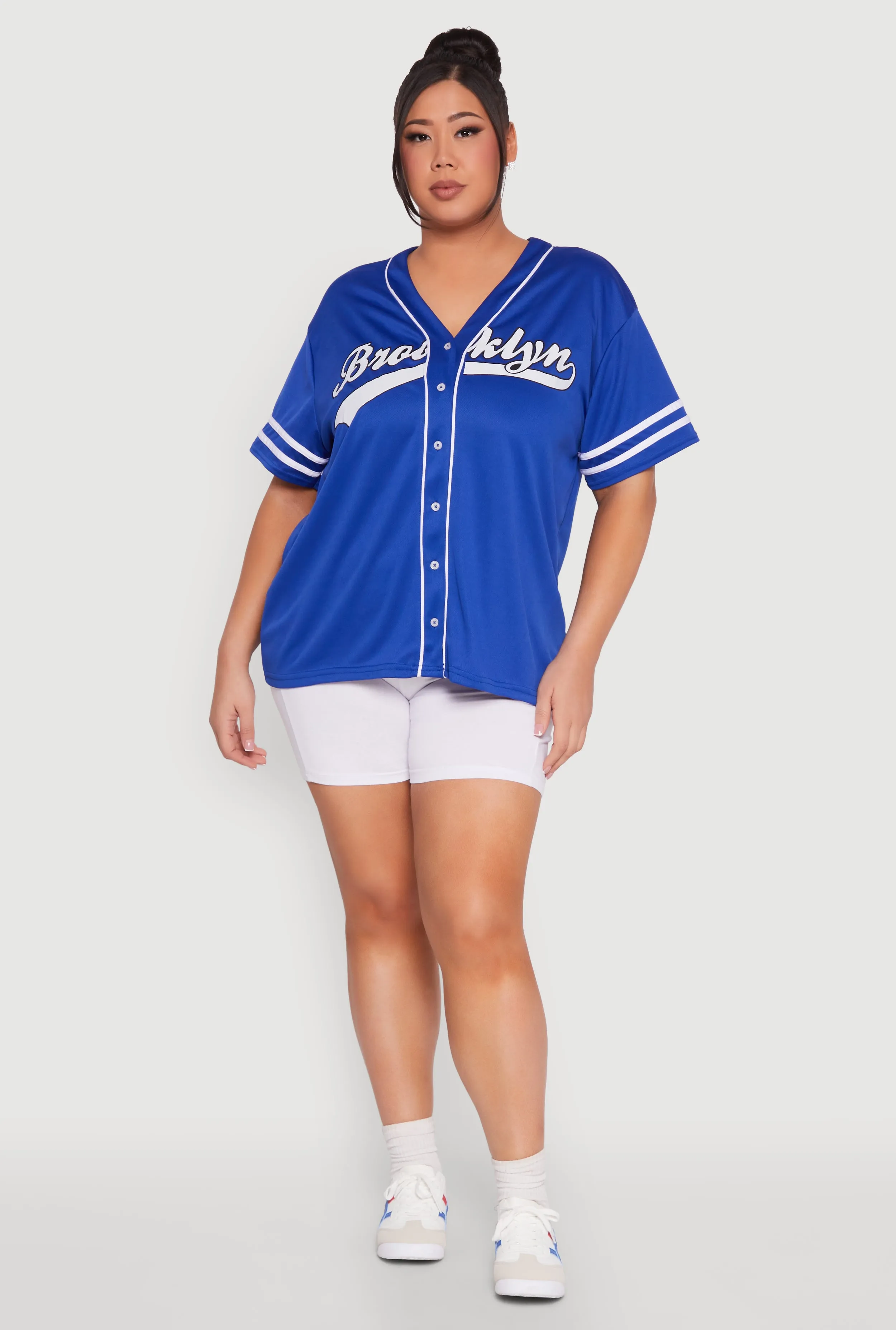 Plus Size Varsity Stripe Brooklyn Baseball Jersey sold by Rainbow