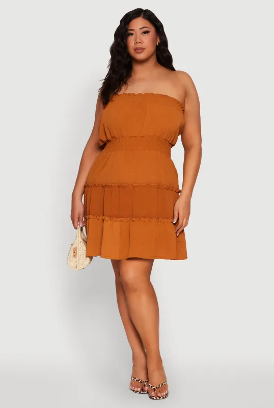 Plus Size Airy Strapless Smocked Tiered Dress sold by Rainbow