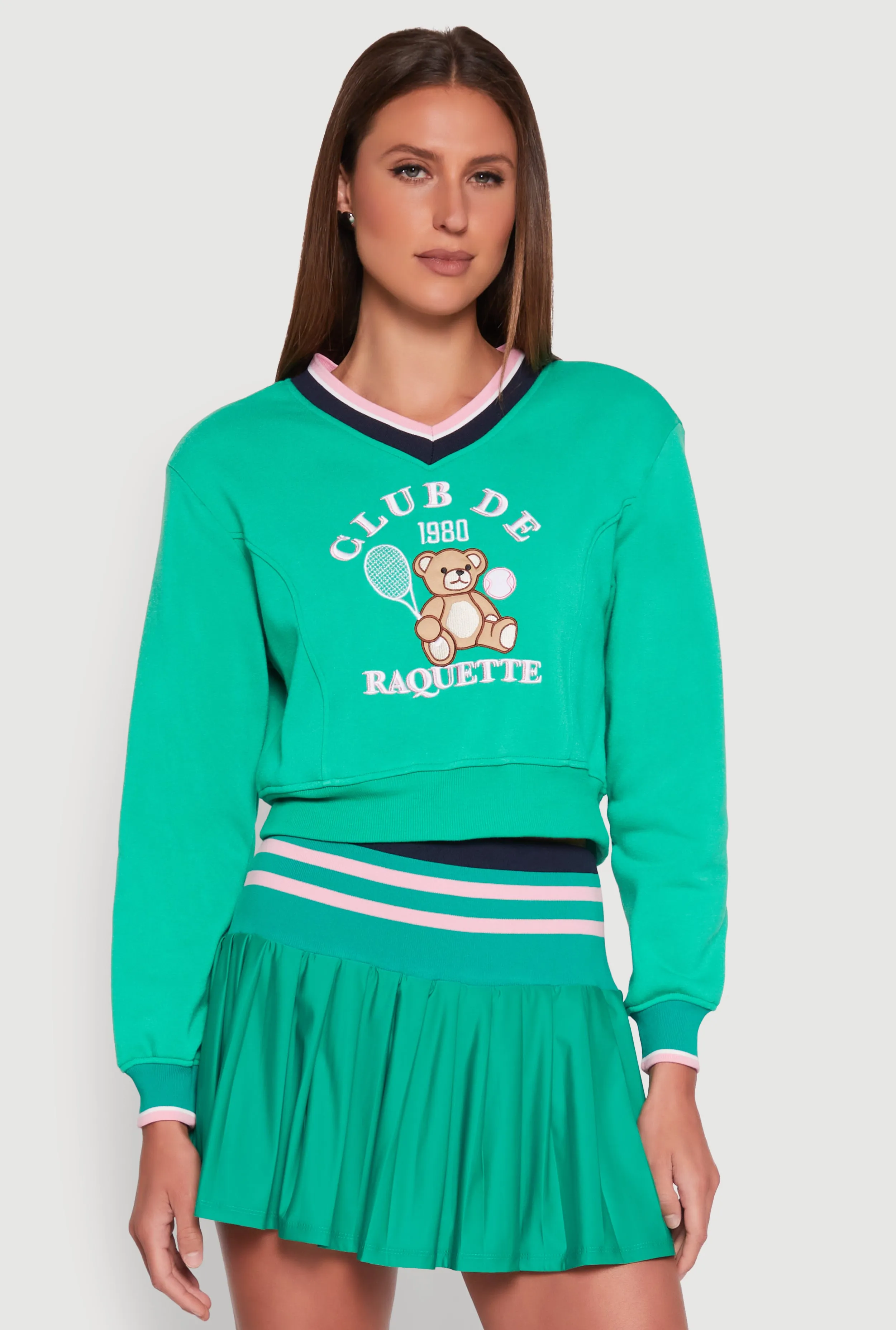 V Neck Graphic Varsity Sweatshirt sold by Rainbow