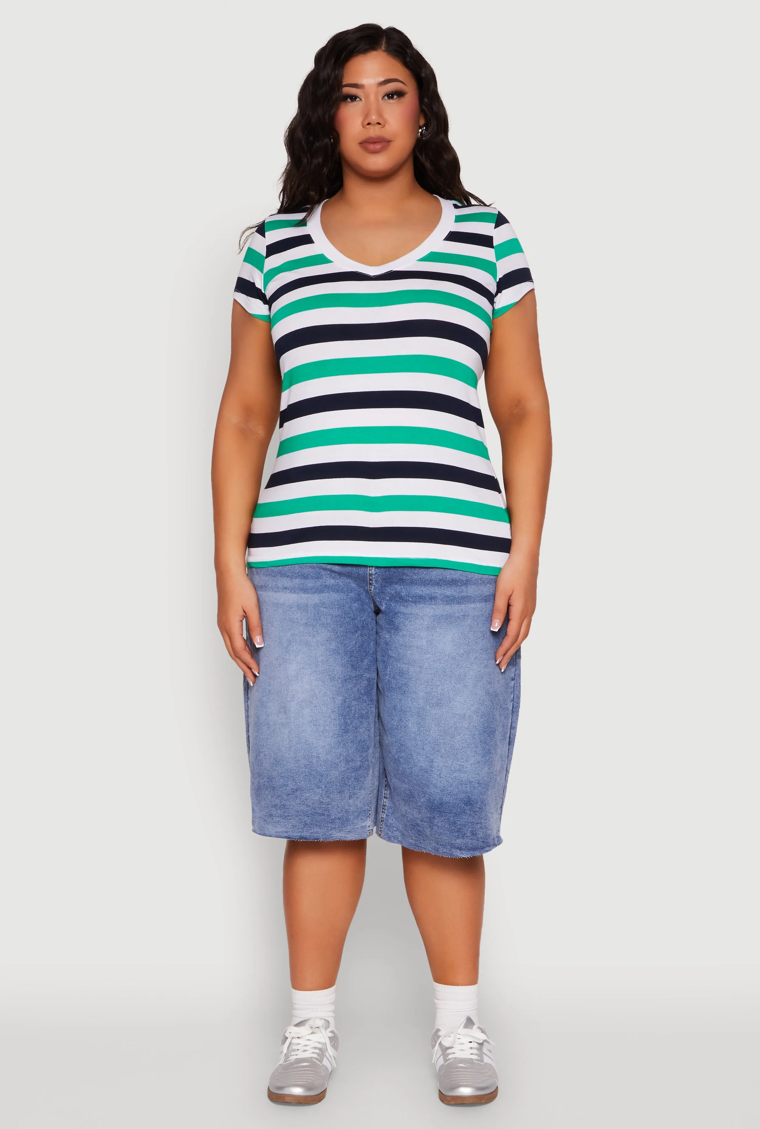 Plus Size Striped V Neck Tee sold by Rainbow product image thumbnail 3