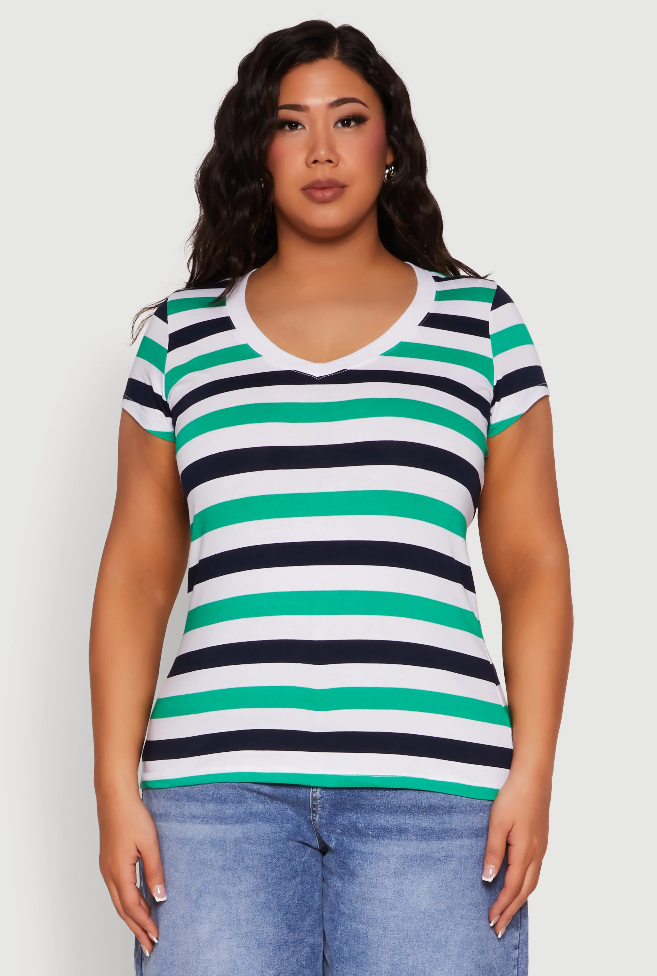 Plus Size Striped V Neck Tee sold by Rainbow product image thumbnail 2