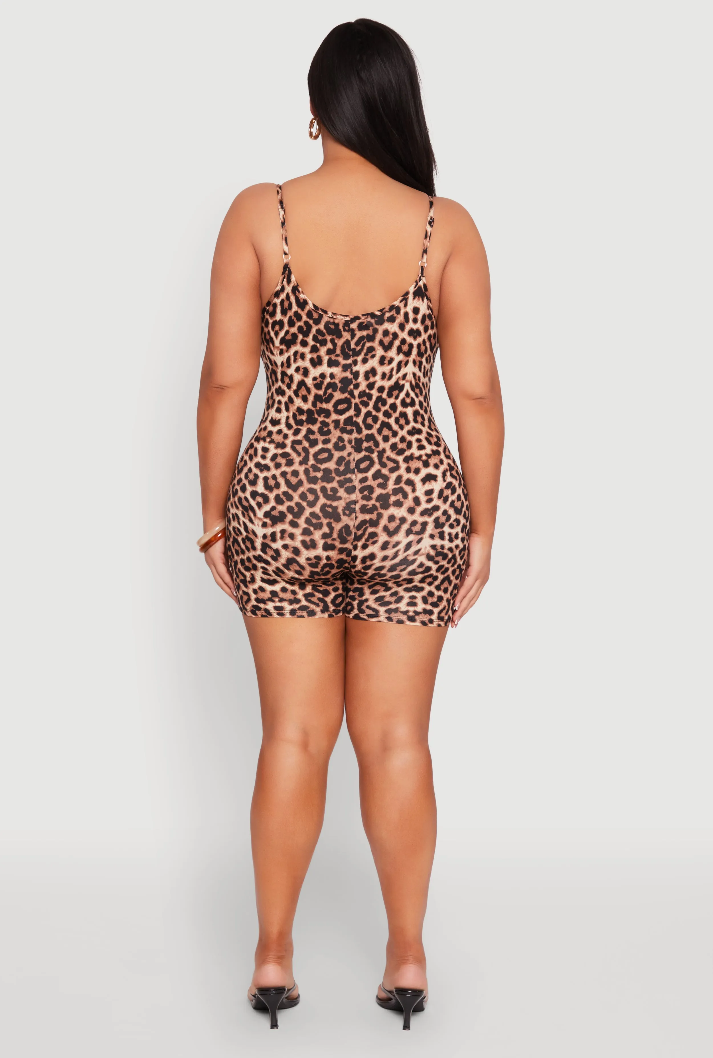 Plus Size Leopard Print Scoop Neck Cami Romper sold by Rainbow product image thumbnail 5