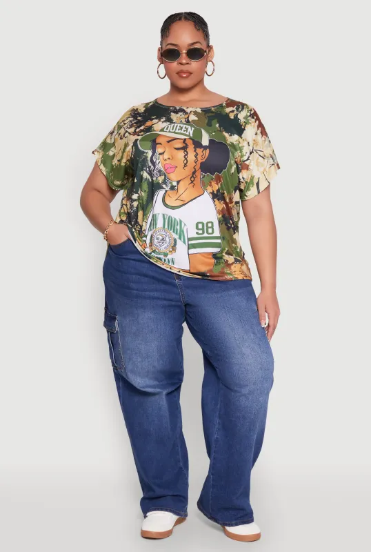 Plus Size Camo NY Queen Graphic Tee sold by Rainbow