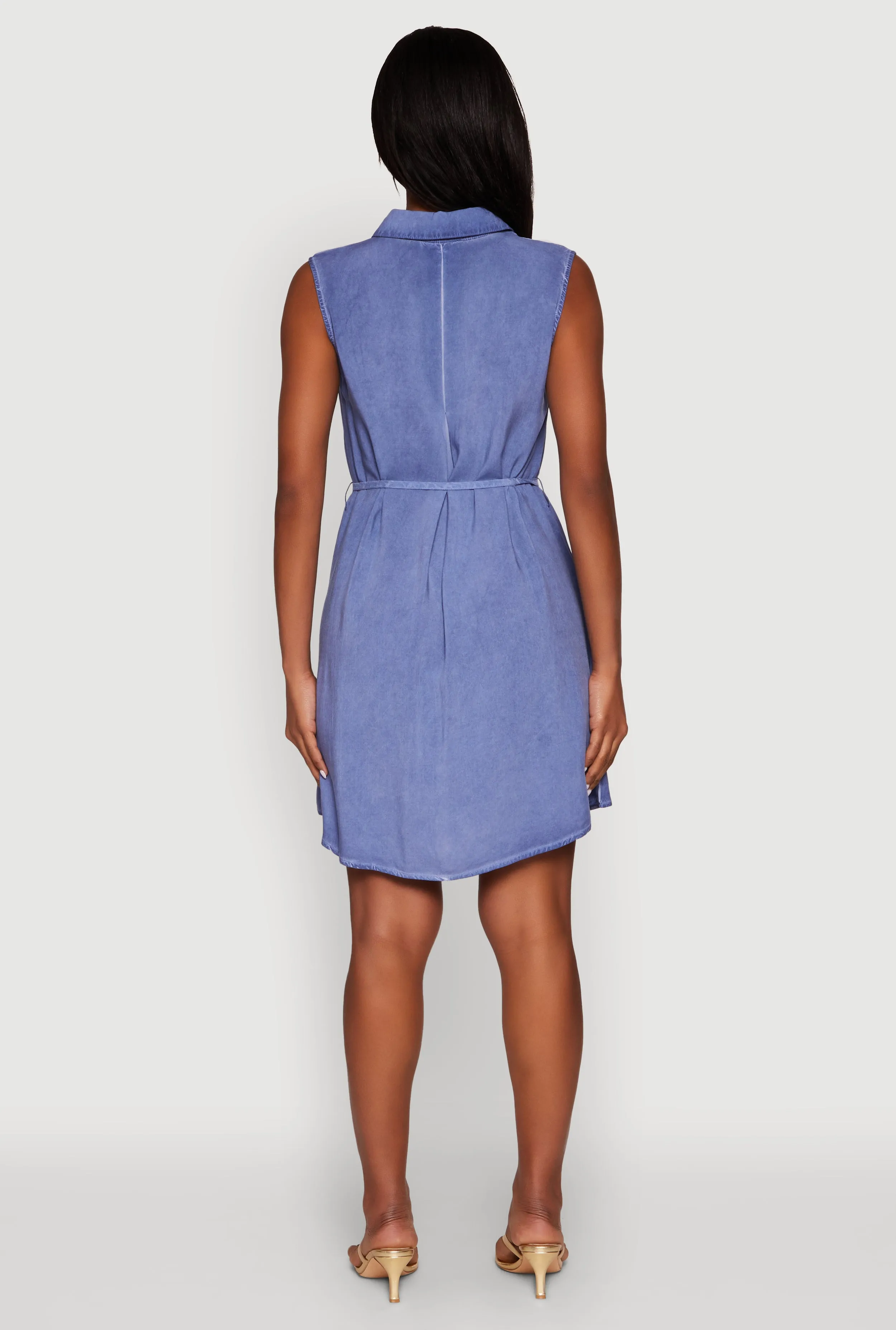 Tie Waist Belted Sleeveless Shirt Dress sold by Rainbow product image thumbnail 5