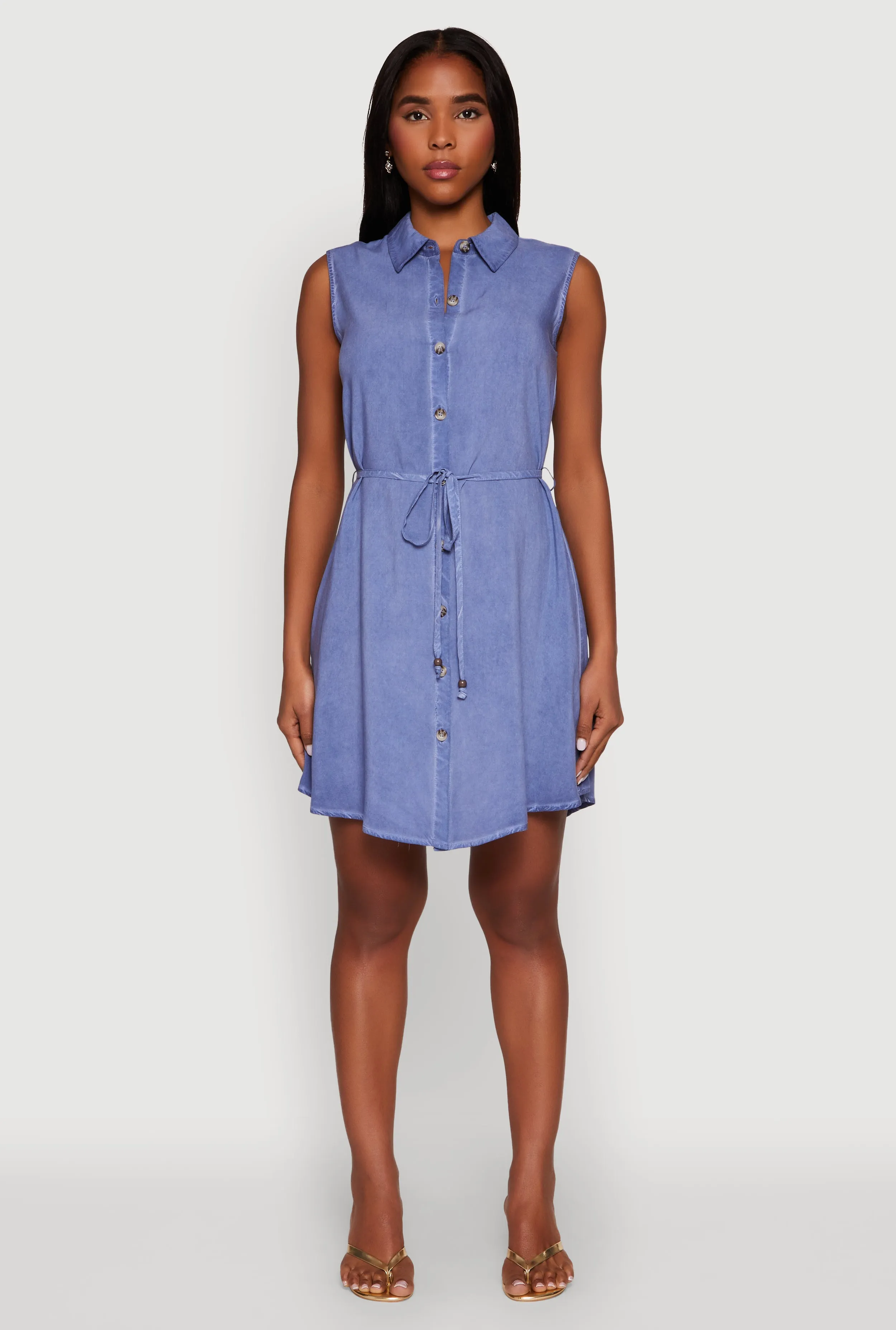 Tie Waist Belted Sleeveless Shirt Dress sold by Rainbow product image thumbnail 2