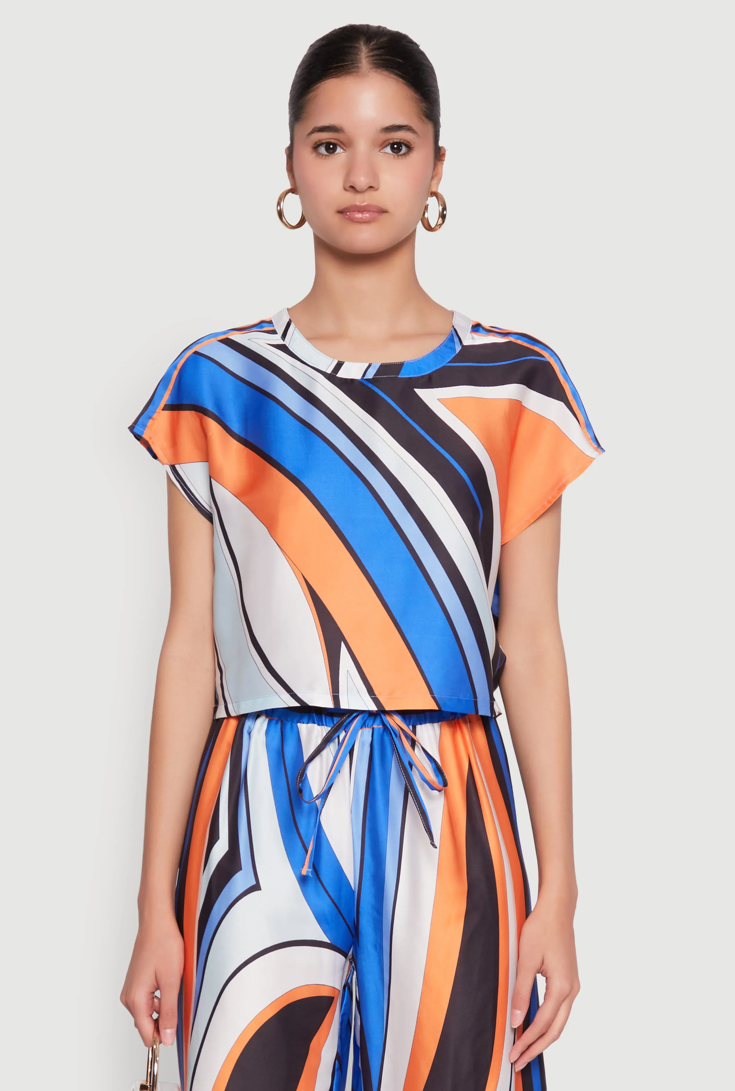 Printed Cap Sleeve Satin Top sold by Rainbow