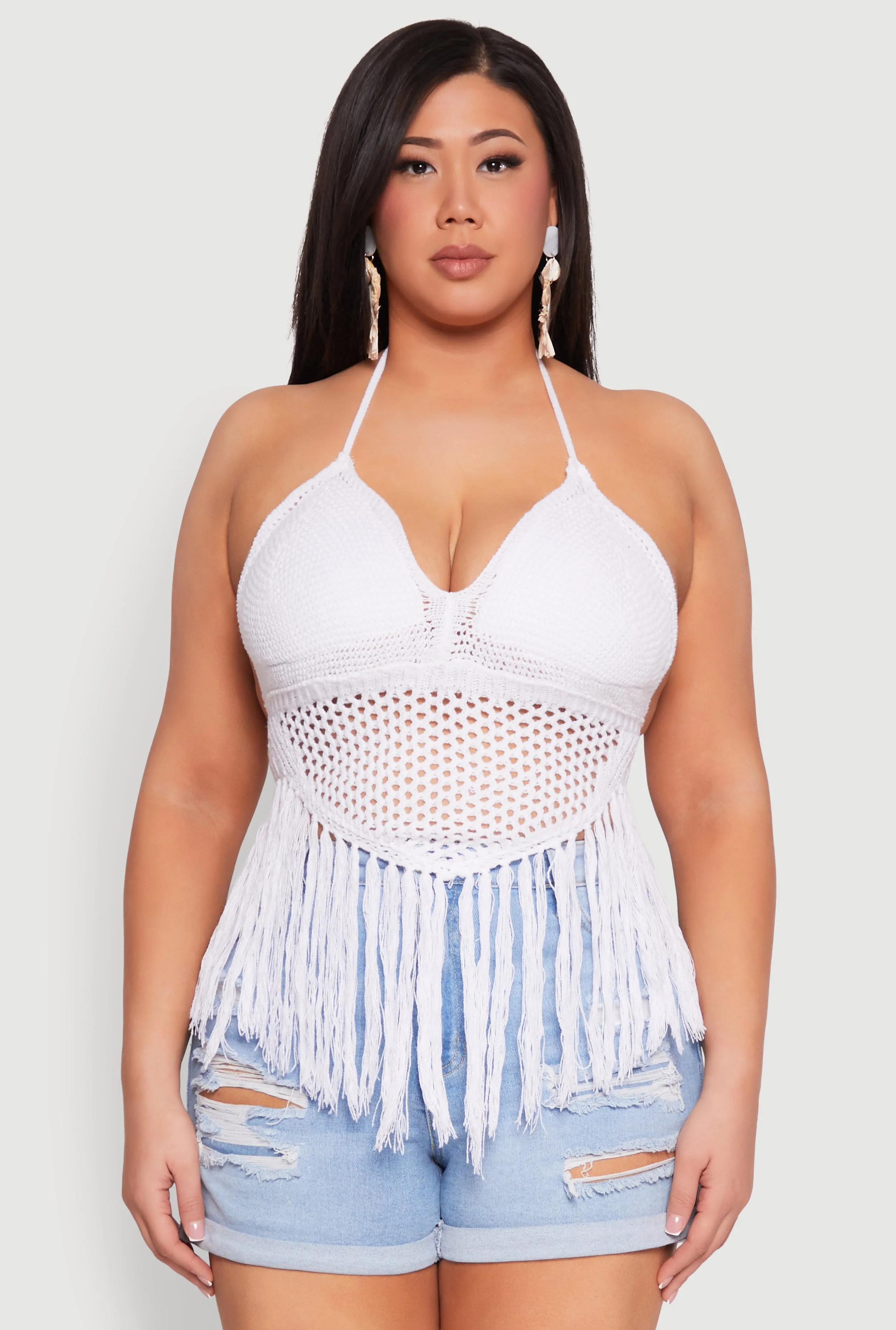 Plus Size Tie Back Crochet Fringe Halter Top sold by Rainbow product image thumbnail 2
