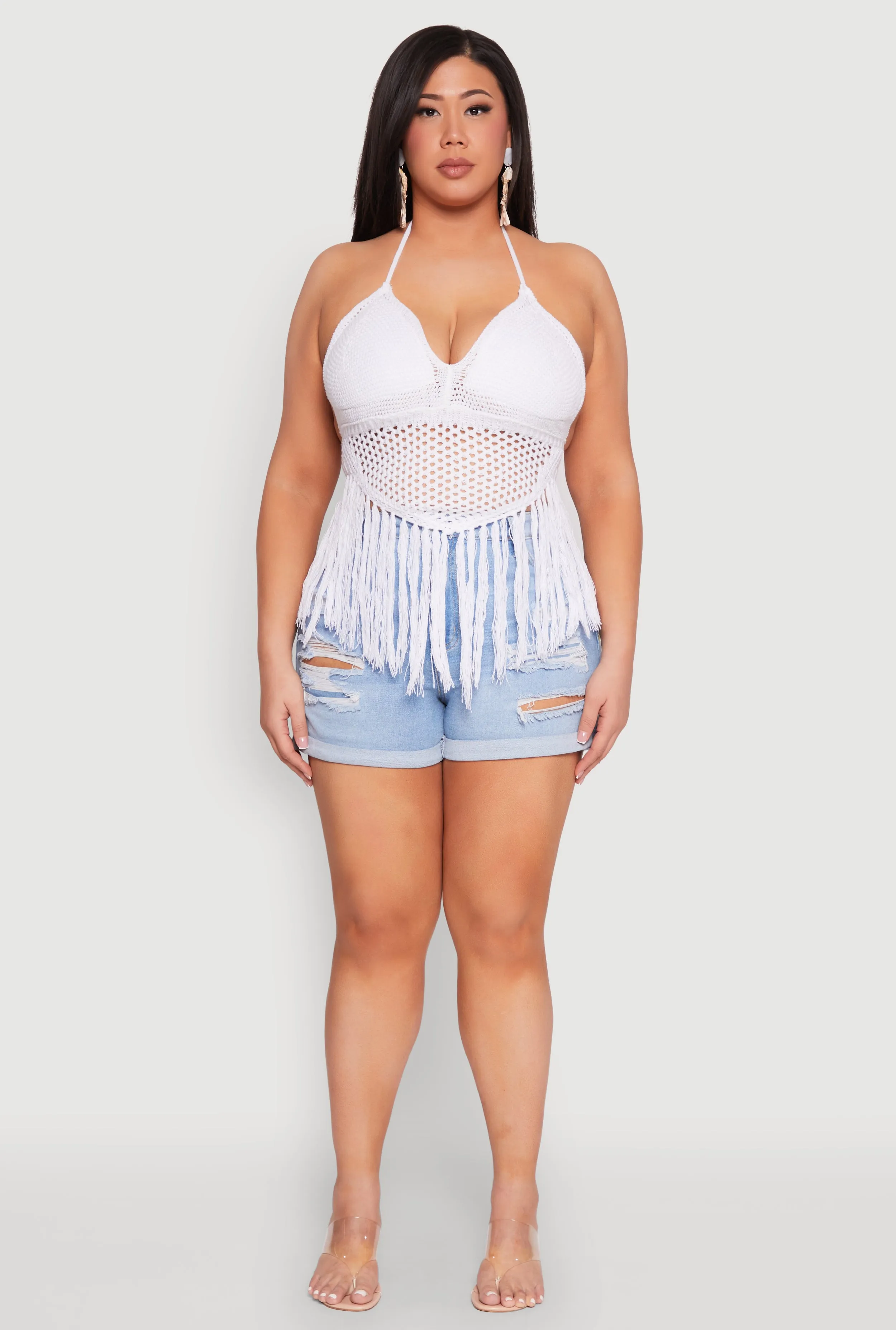 Plus Size Tie Back Crochet Fringe Halter Top sold by Rainbow product image thumbnail 3