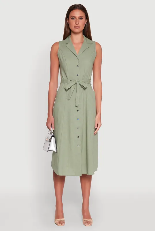 Lapel Collar Tie Waist Belted Midi Dress sold by Rainbow