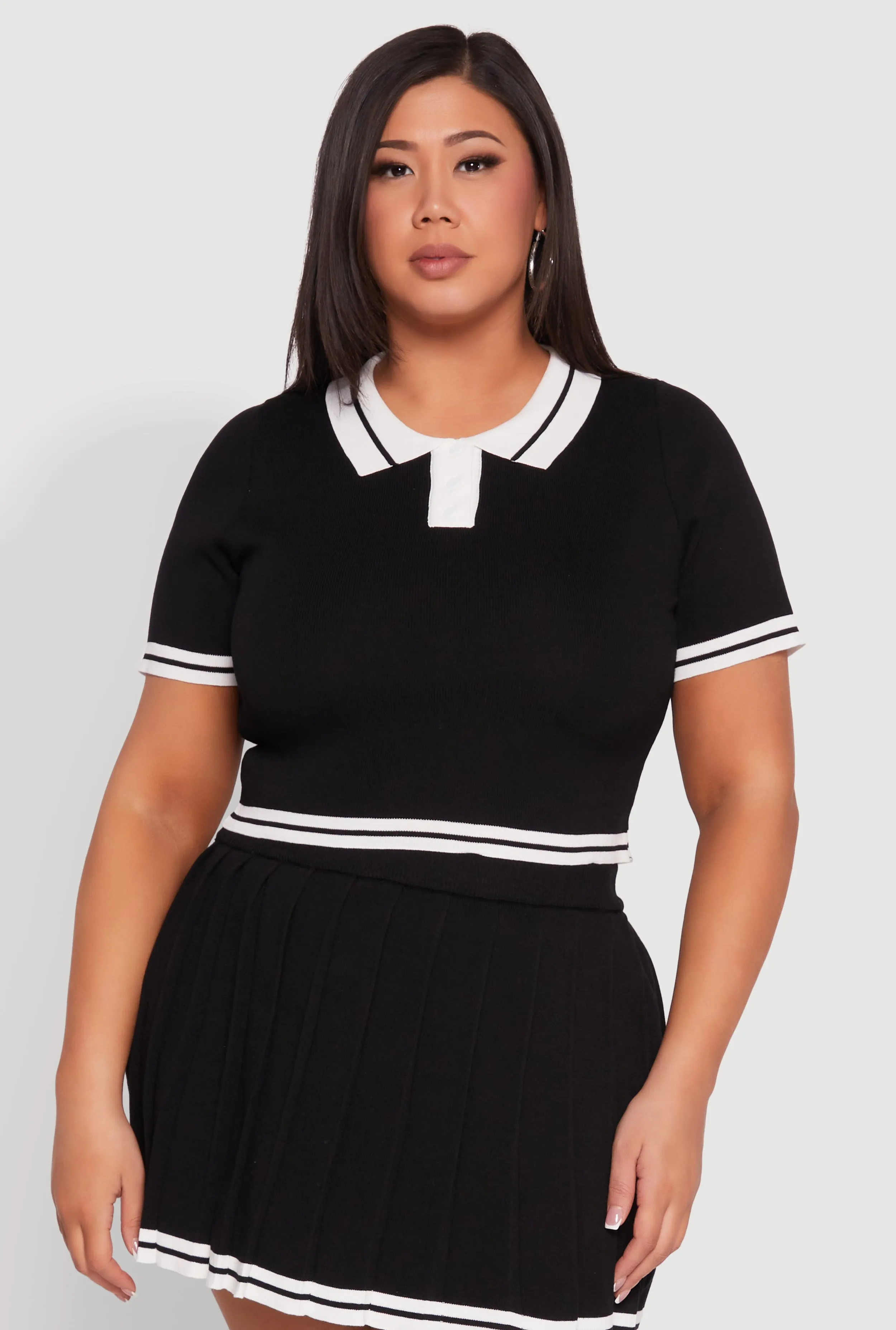 Plus Size Daisy Varsity Stripe Crop Polo Tee sold by Rainbow