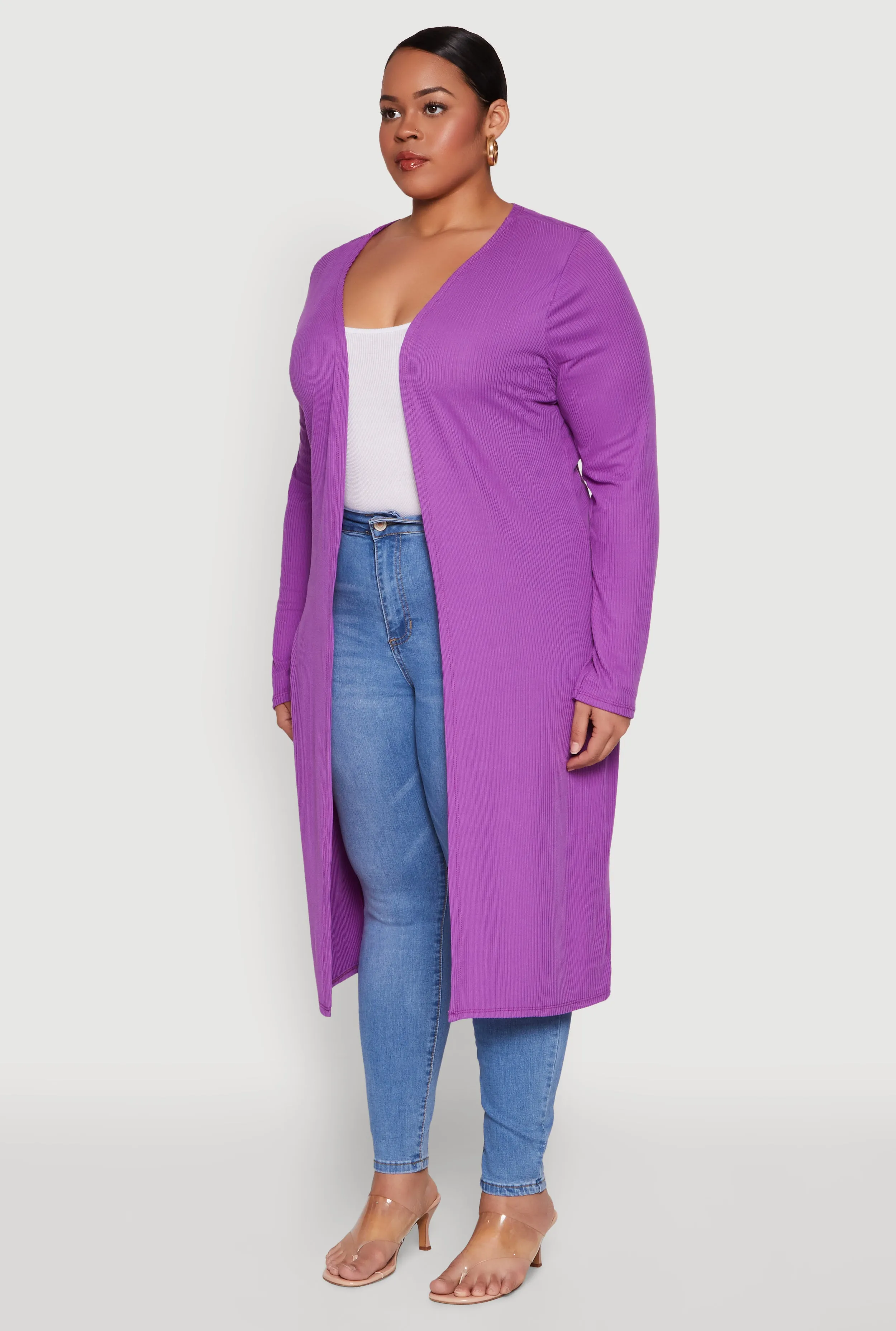 Plus Size Ribbed Soft Knit Open Front Duster sold by Rainbow product image thumbnail 3
