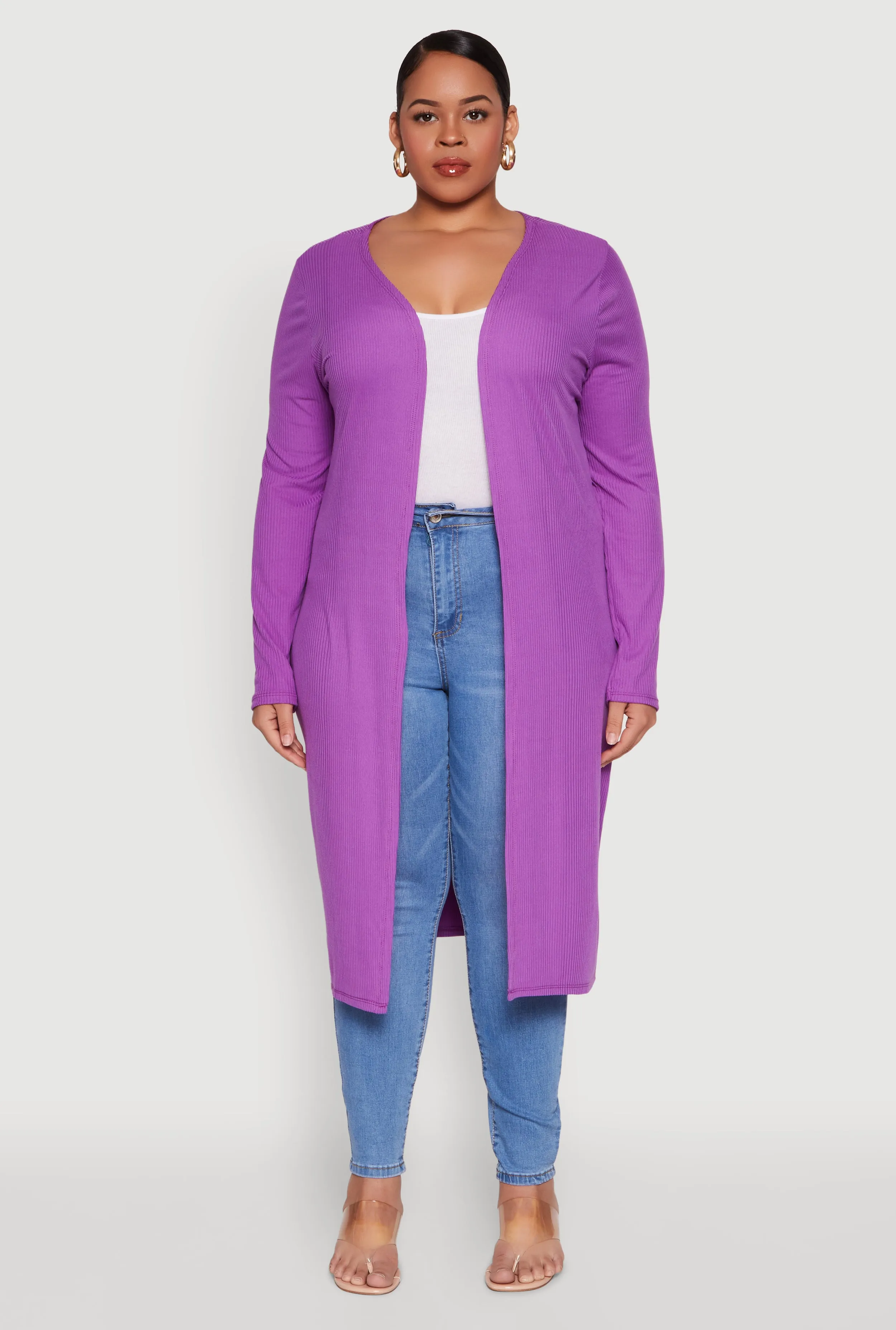 Plus Size Ribbed Soft Knit Open Front Duster sold by Rainbow