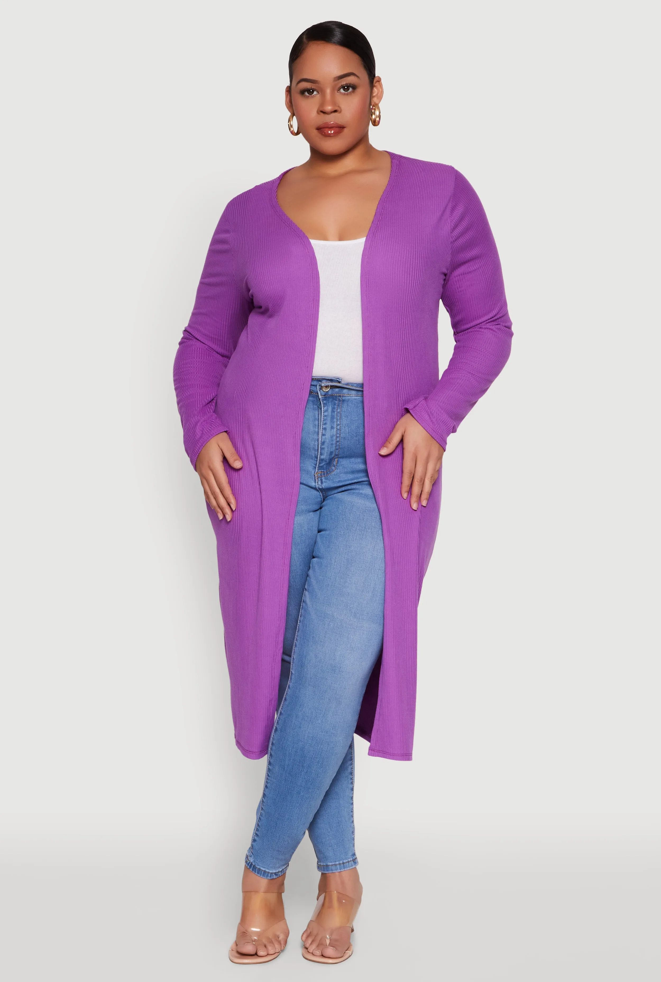 Plus Size Ribbed Soft Knit Open Front Duster sold by Rainbow product image thumbnail 2