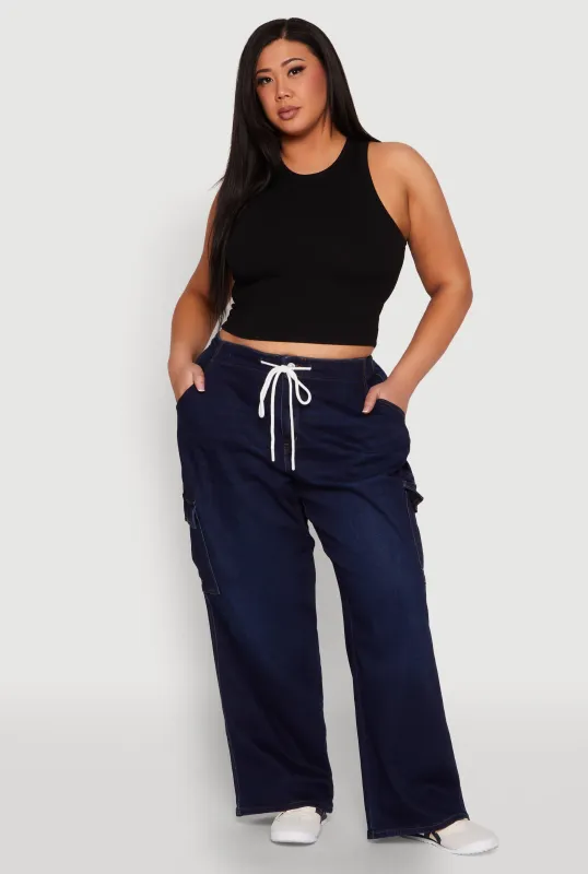 Plus Size WAX Denim Drawstring Cargo Jeans sold by Rainbow