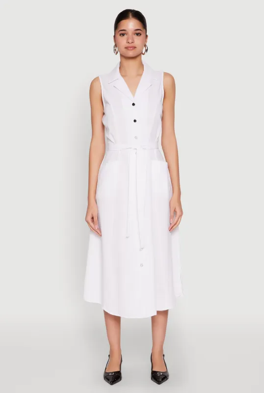 Lapel Collar Tie Waist Belted Midi Dress sold by Rainbow
