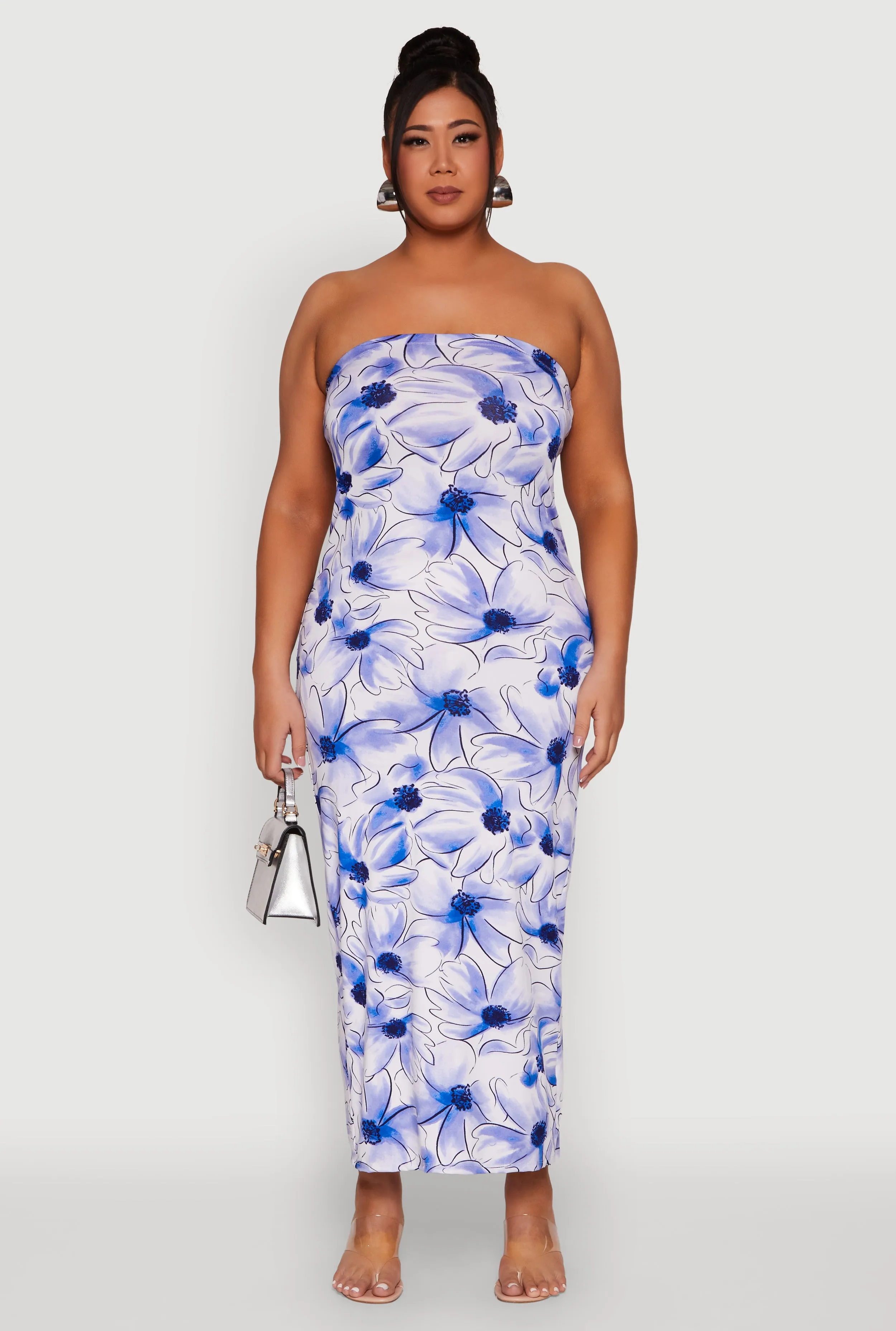 Plus Size Watercolor Floral Print Maxi Tube Dress sold by Rainbow product image thumbnail 2