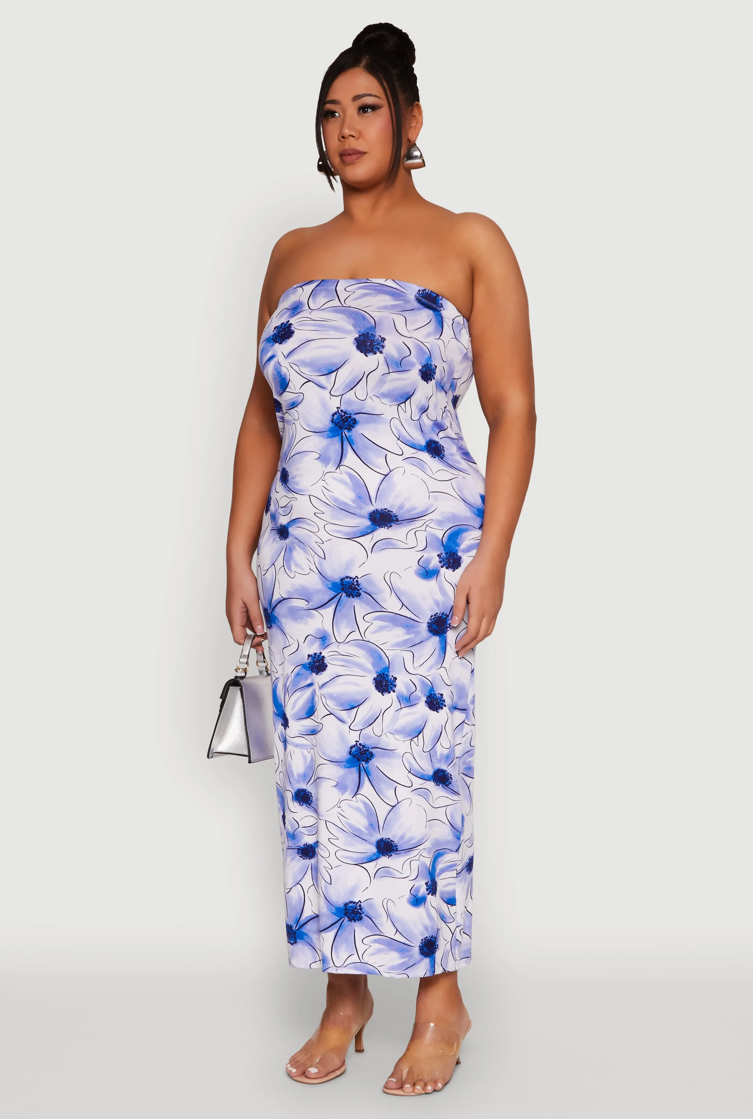 Plus Size Watercolor Floral Print Maxi Tube Dress sold by Rainbow product image thumbnail 3