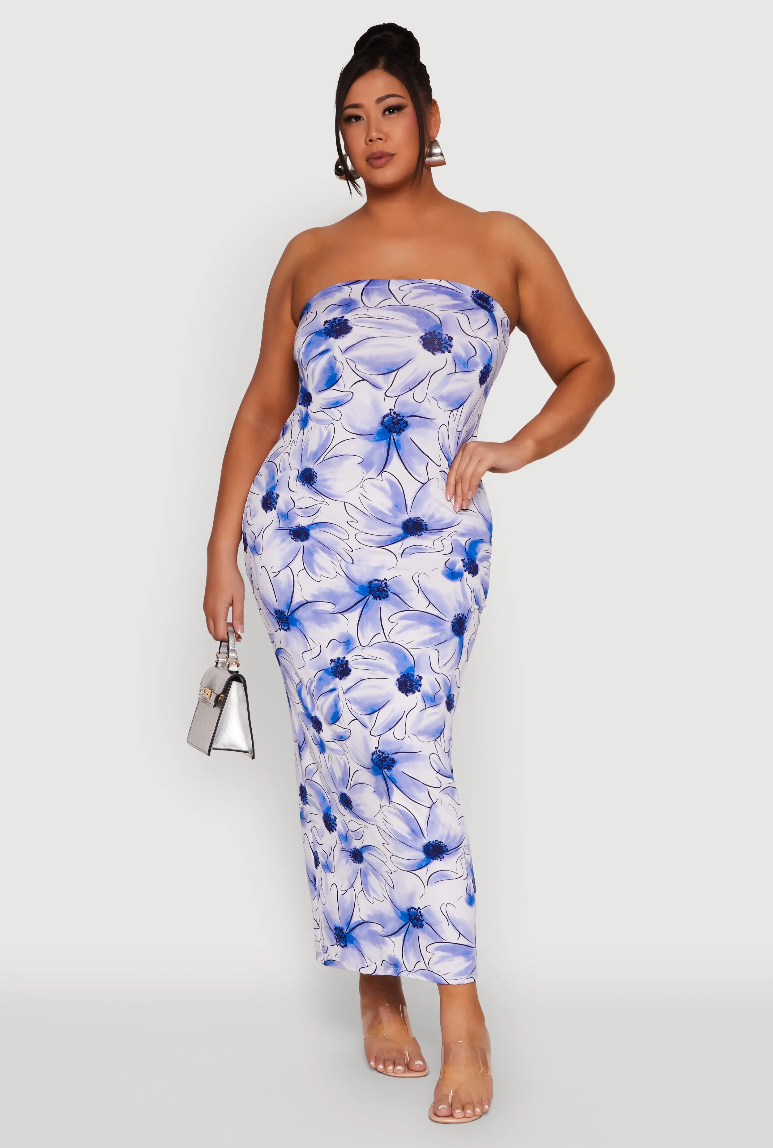 Plus Size Watercolor Floral Print Maxi Tube Dress sold by Rainbow