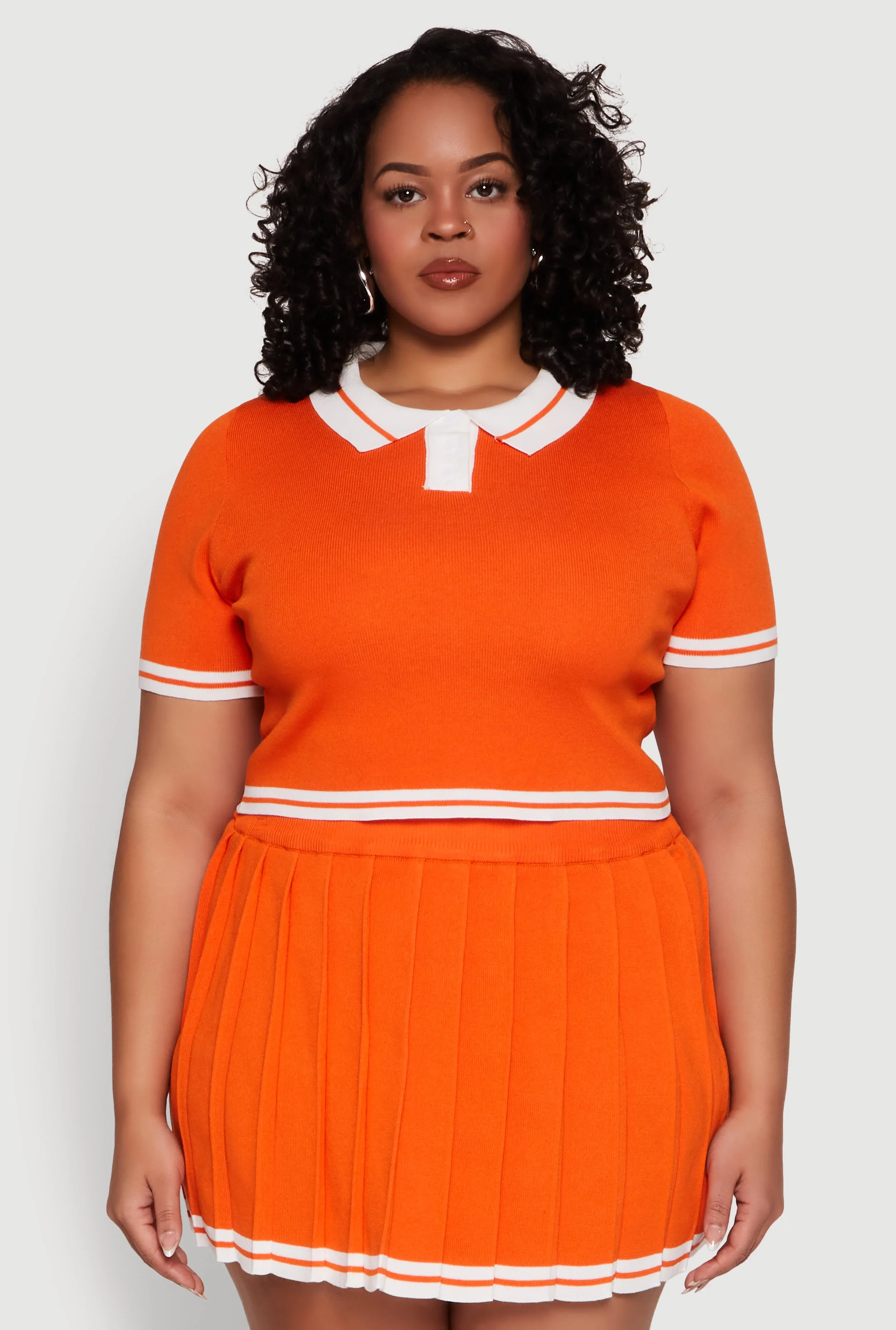 Plus Size Daisy Varsity Stripe Crop Polo Tee sold by Rainbow