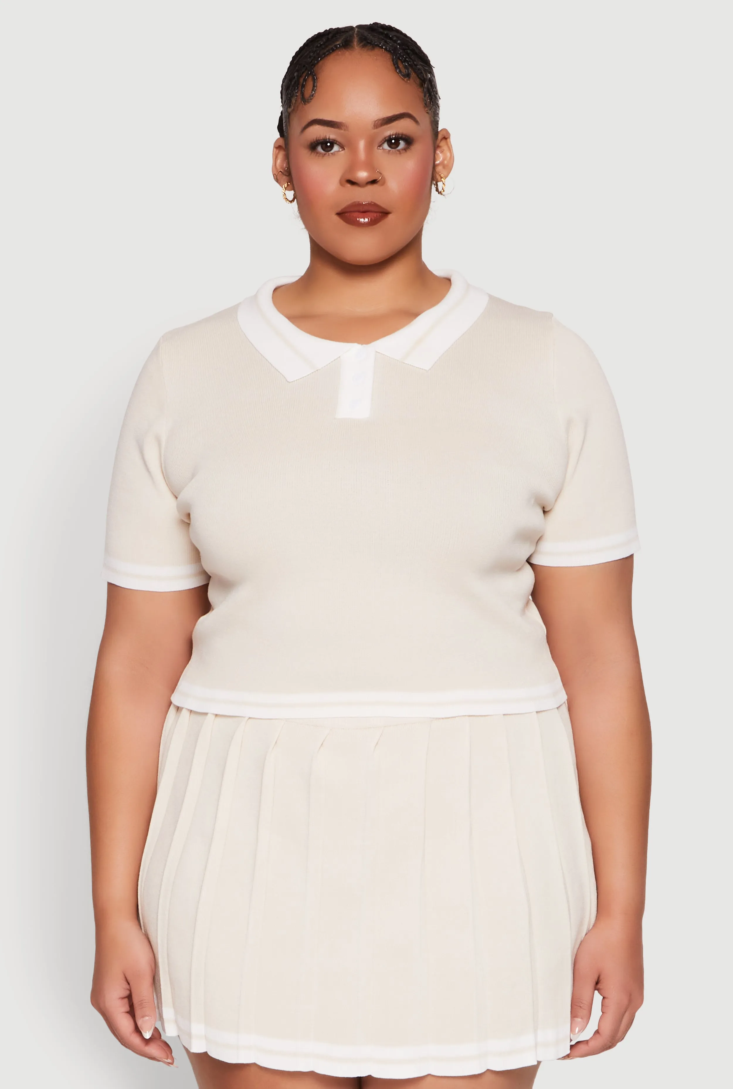 Plus Size Daisy Varsity Stripe Crop Polo Tee sold by Rainbow