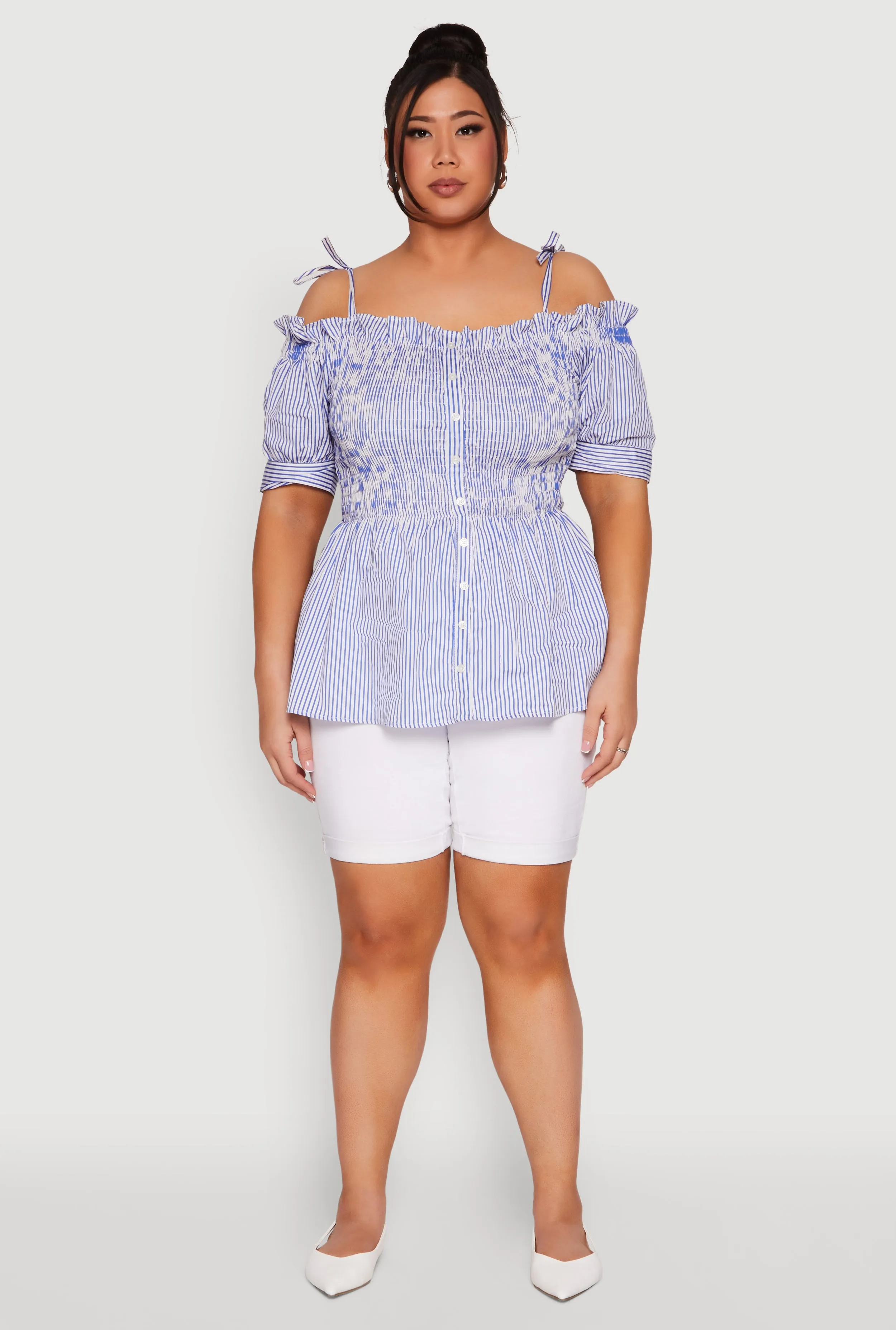 Plus Size Striped Tie Strap Cold Shoulder Blouse sold by Rainbow product image thumbnail 3