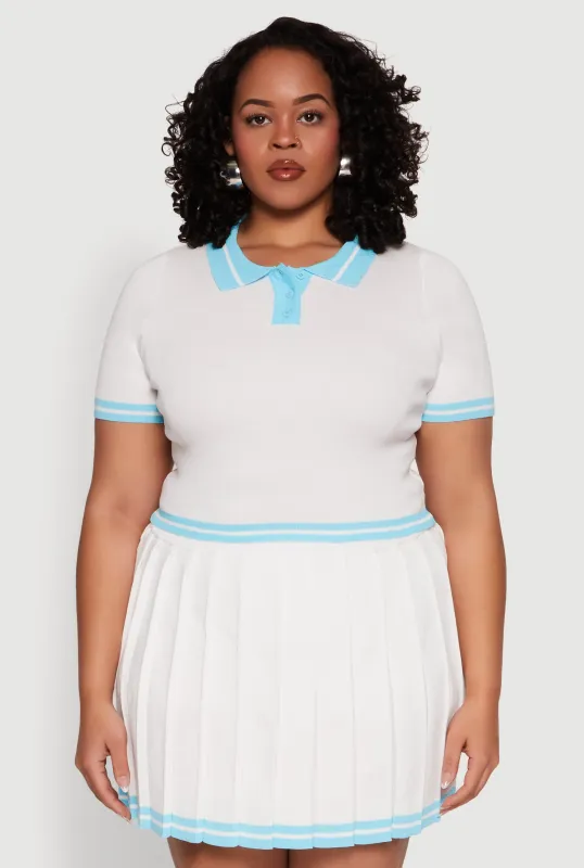 Plus Size Daisy Varsity Stripe Crop Polo Tee sold by Rainbow
