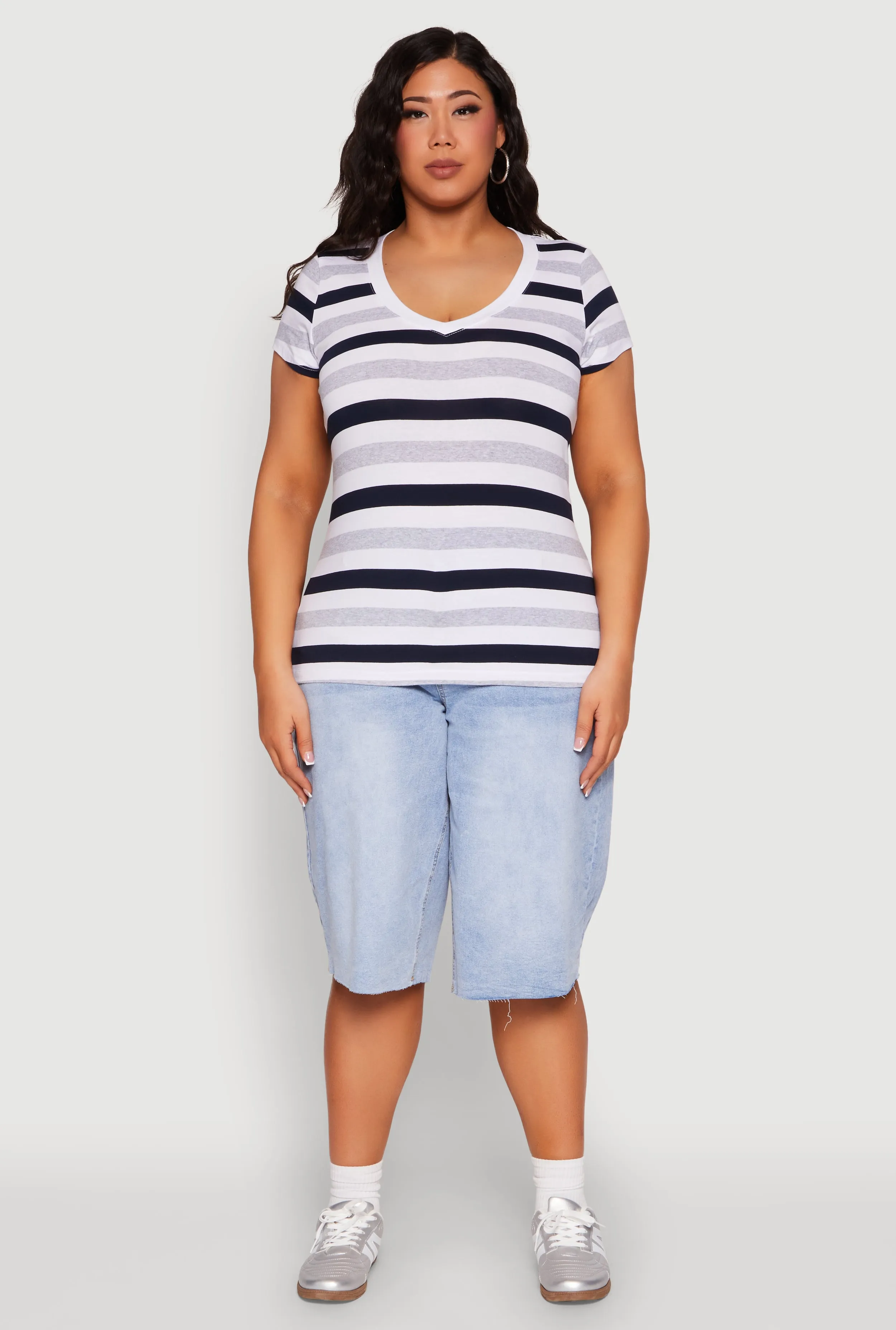 Plus Size Striped V Neck Tee sold by Rainbow product image thumbnail 3