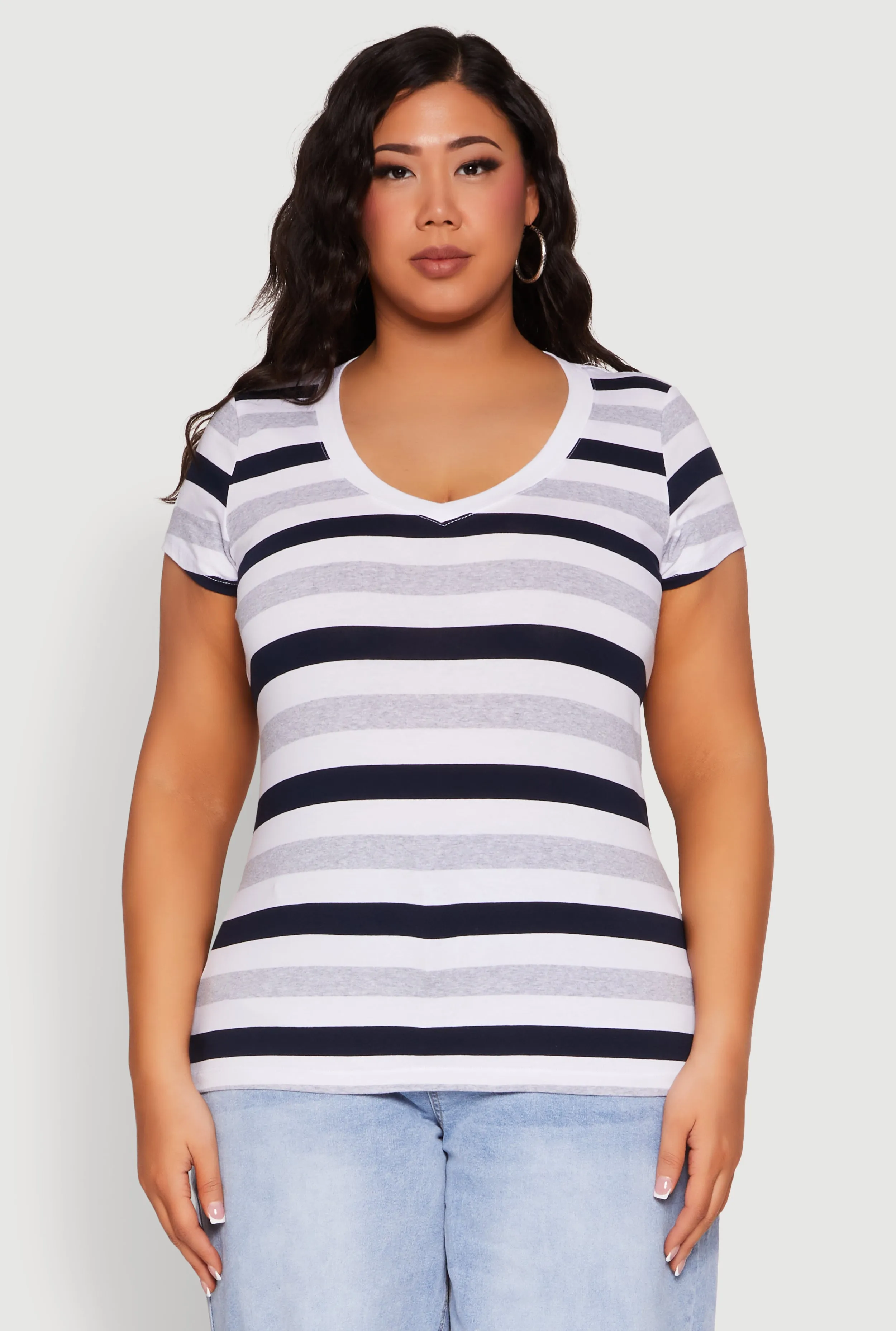 Plus Size Striped V Neck Tee sold by Rainbow product image thumbnail 2