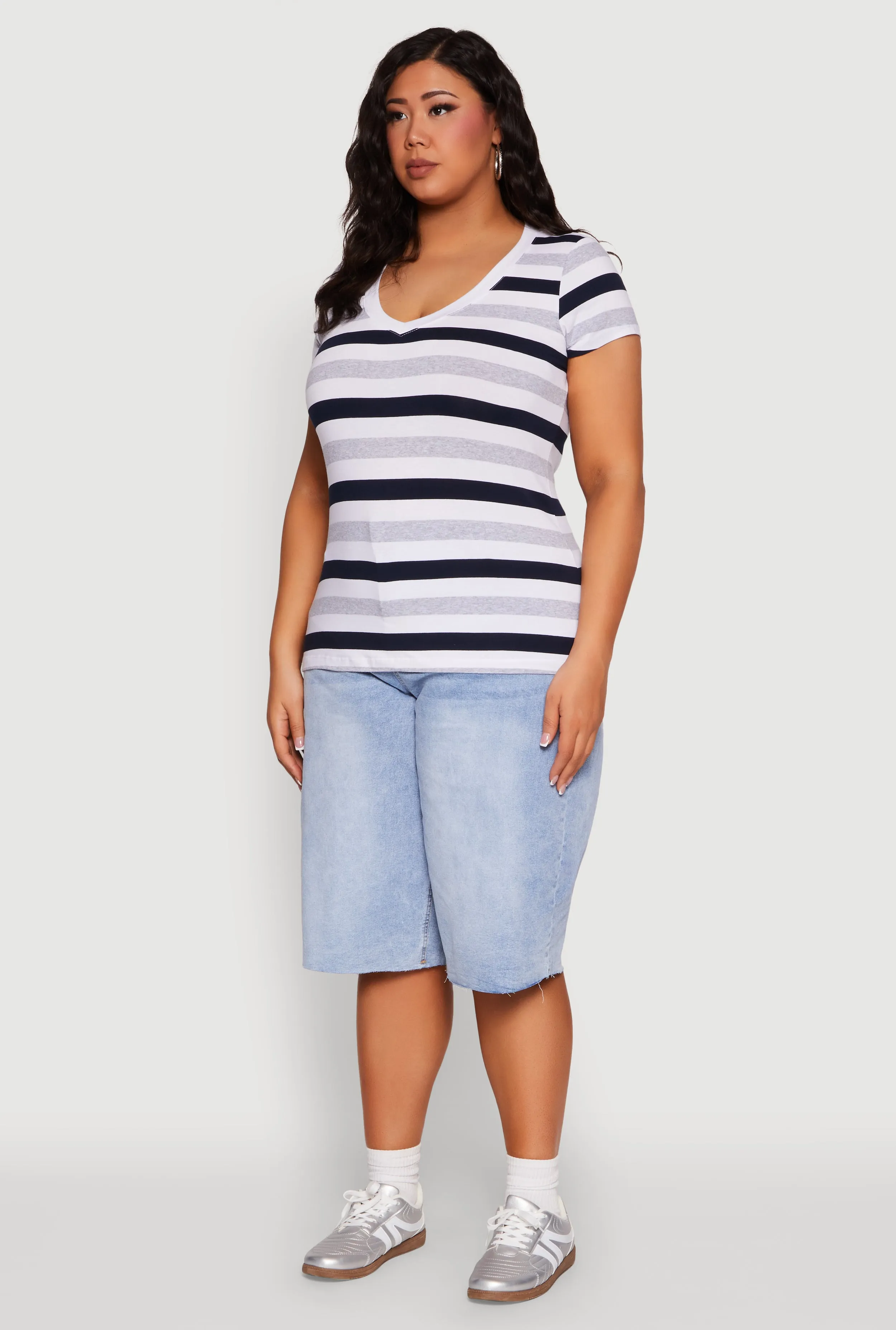 Plus Size Striped V Neck Tee sold by Rainbow product image thumbnail 5
