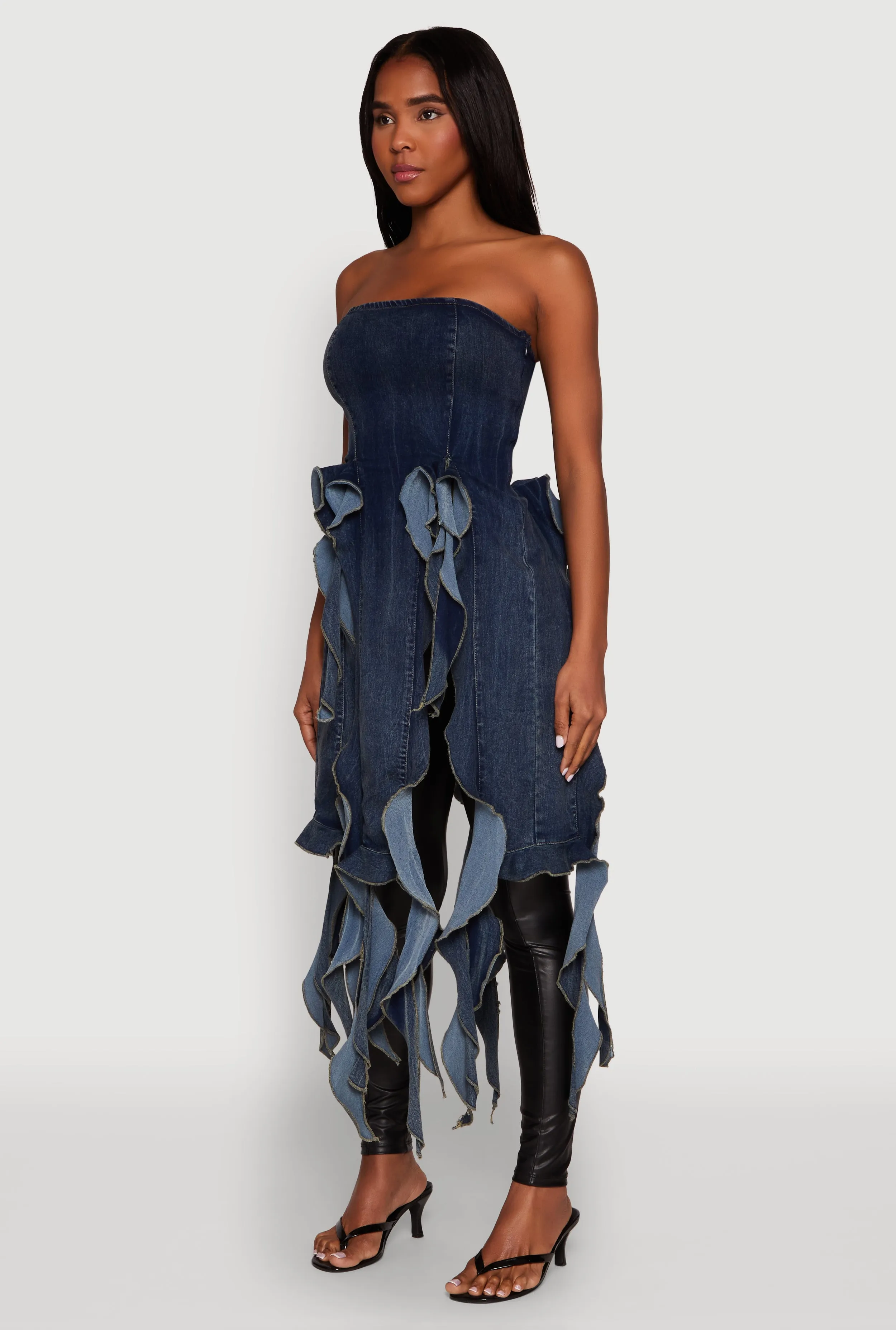 Ruffle Fringe Strapless Denim Maxi Top sold by Rainbow product image thumbnail 3