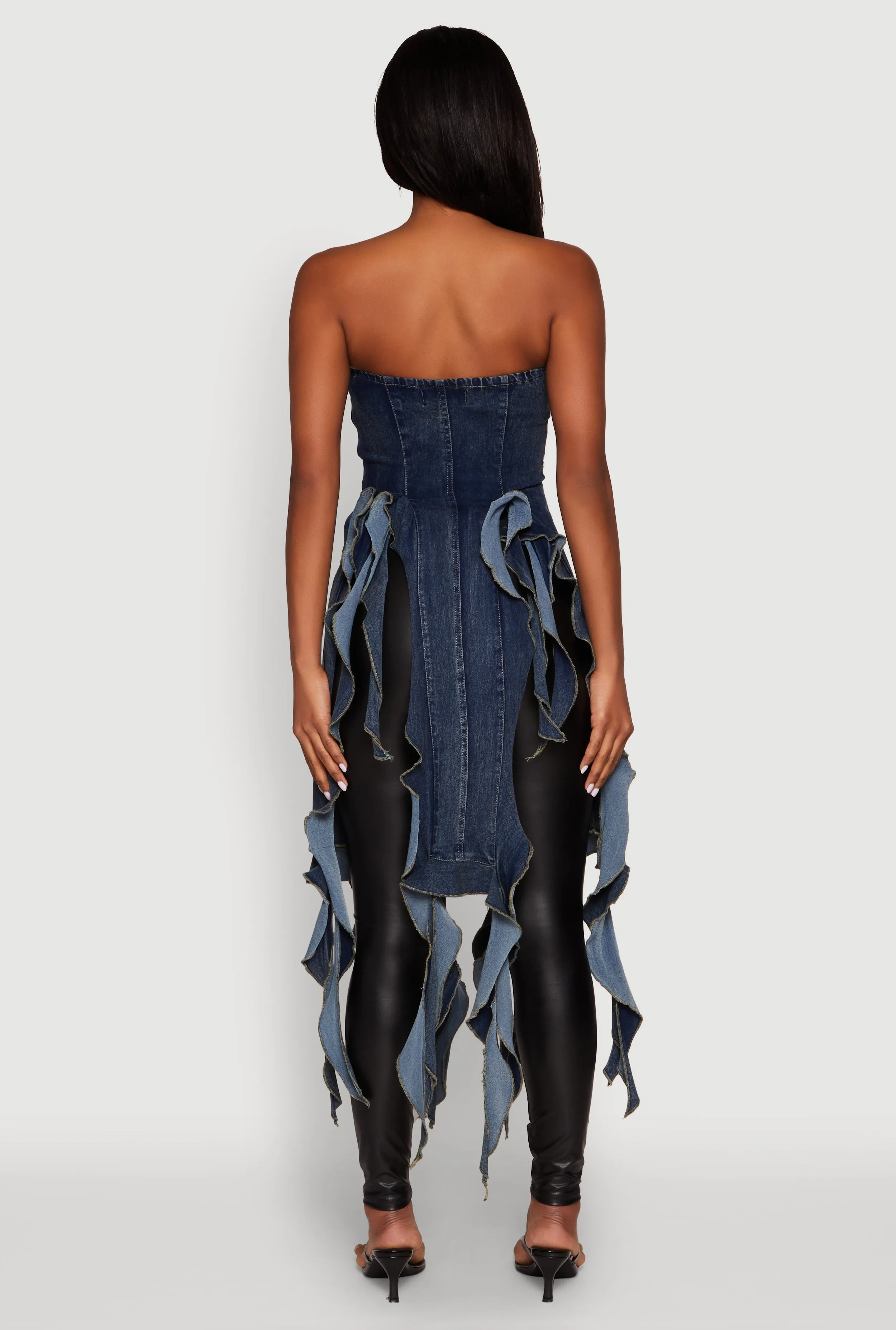 Ruffle Fringe Strapless Denim Maxi Top sold by Rainbow product image thumbnail 5