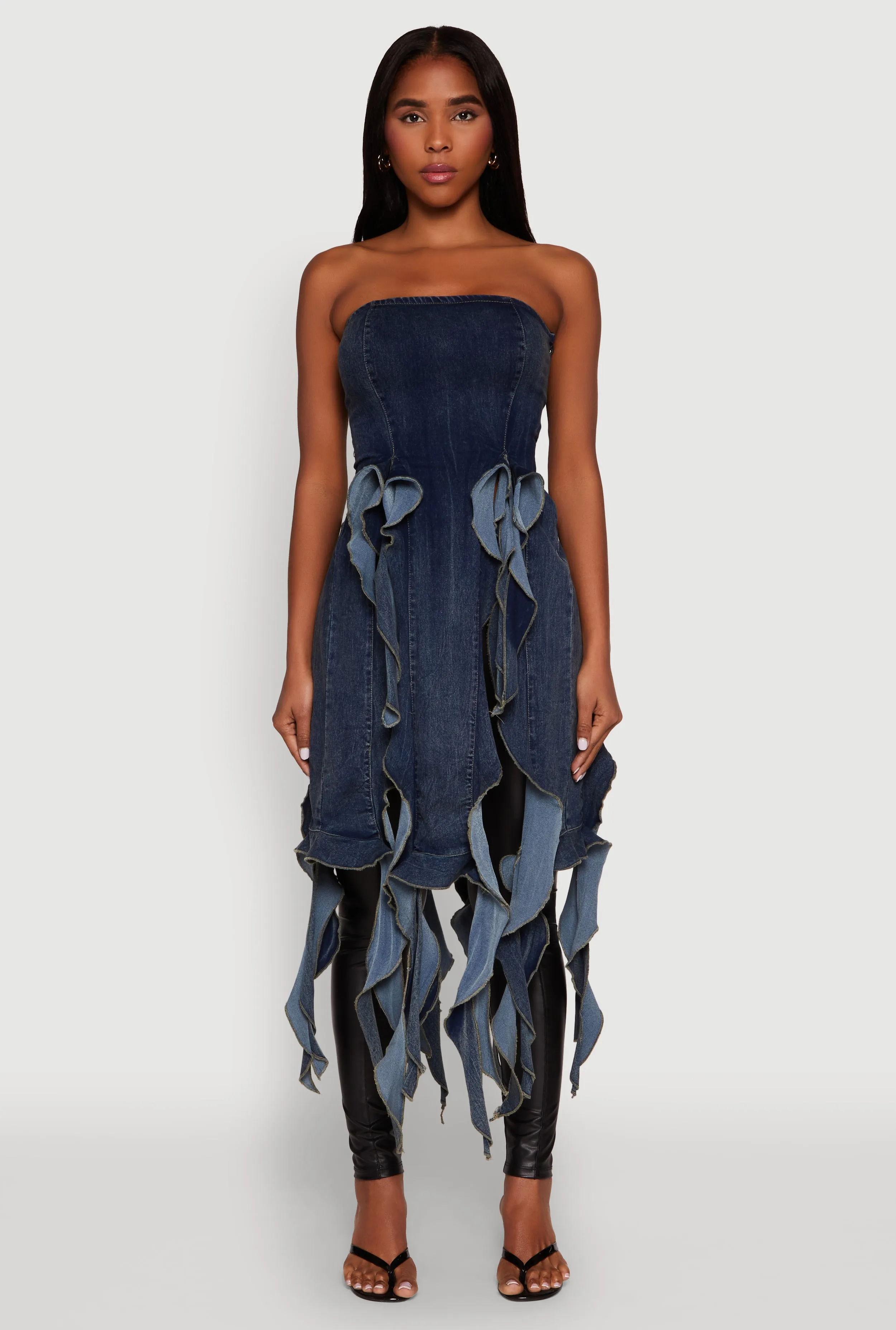 Ruffle Fringe Strapless Denim Maxi Top sold by Rainbow product image thumbnail 2