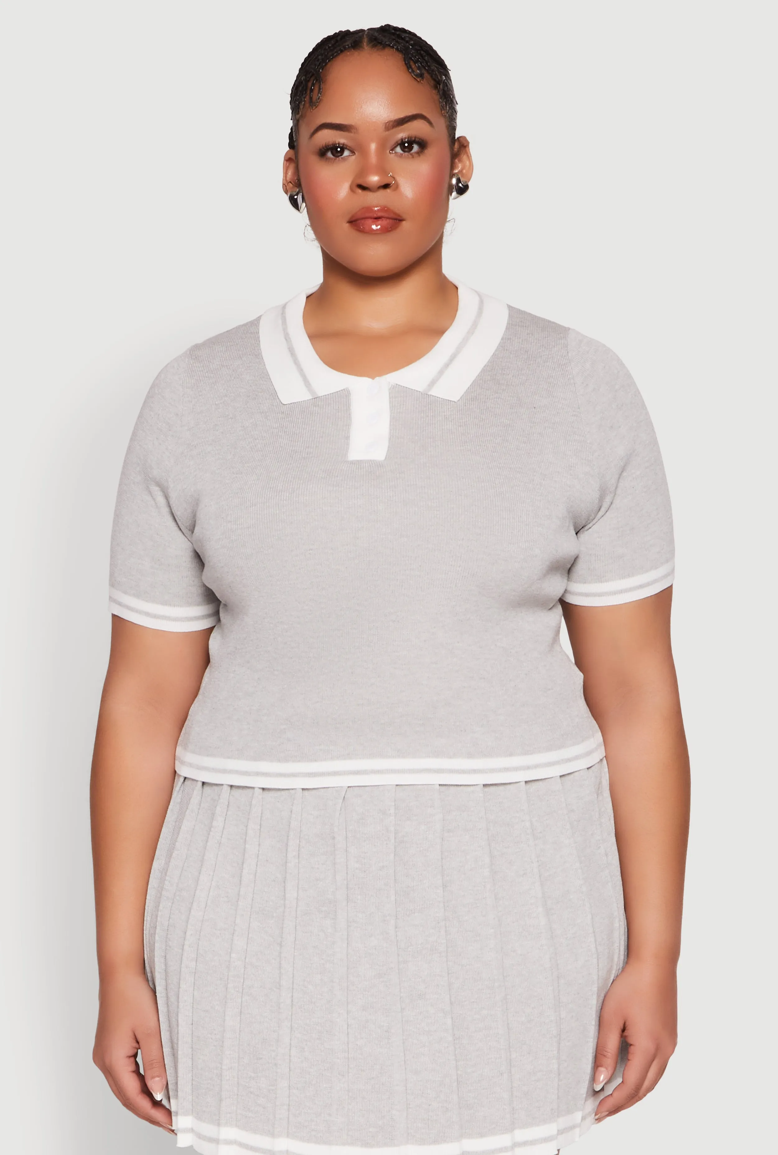 Plus Size Daisy Varsity Stripe Crop Polo Tee sold by Rainbow