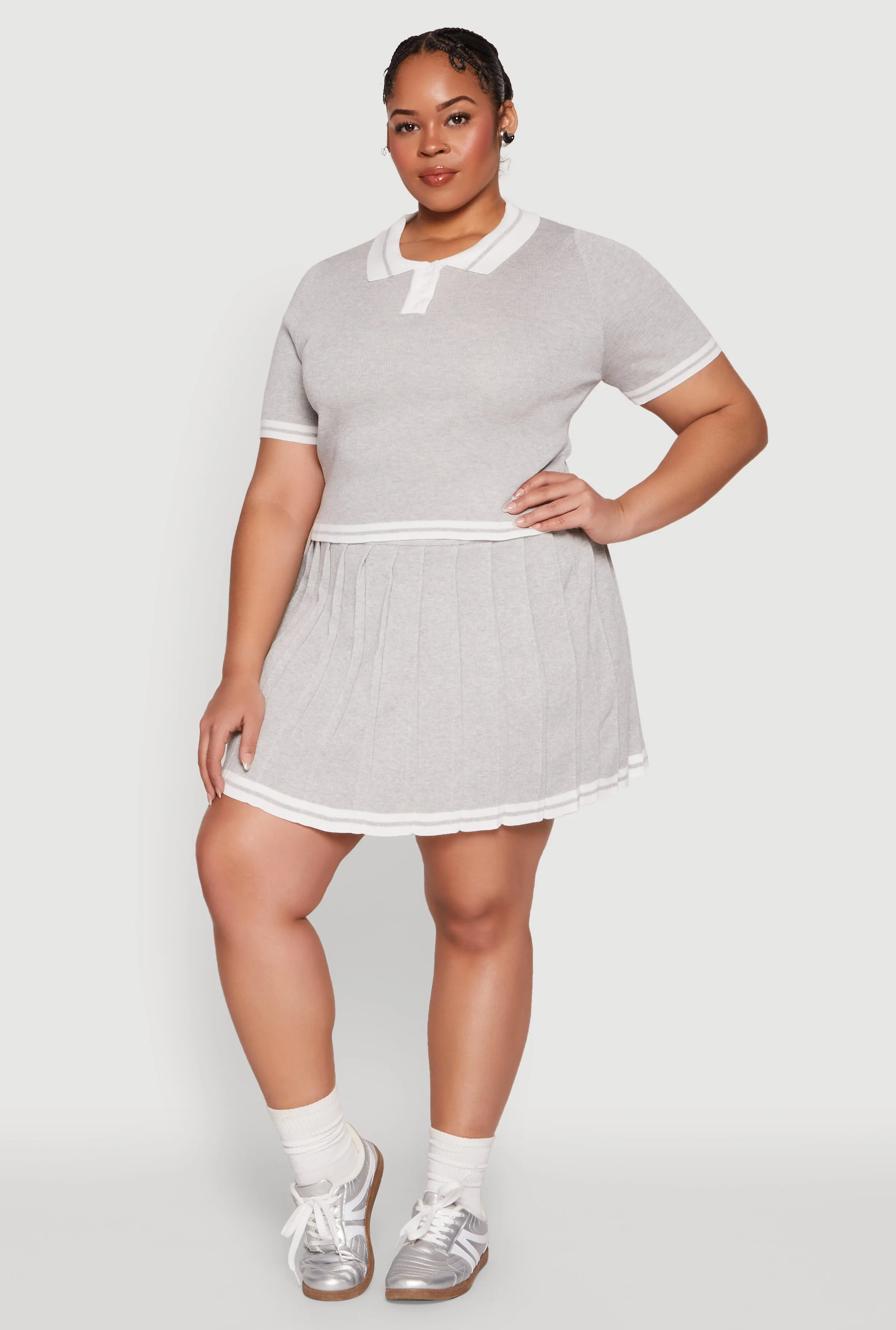 Plus Size Daisy Varsity Stripe Crop Polo Tee sold by Rainbow product image thumbnail 2