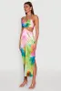Tie Dye Satin Keyhole Halter Maxi Dress sold by Rainbow