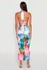 Tie Dye Satin Keyhole Halter Maxi Dress sold by Rainbow