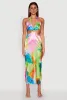 Tie Dye Satin Keyhole Halter Maxi Dress sold by Rainbow