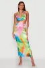 Tie Dye Satin Keyhole Halter Maxi Dress sold by Rainbow