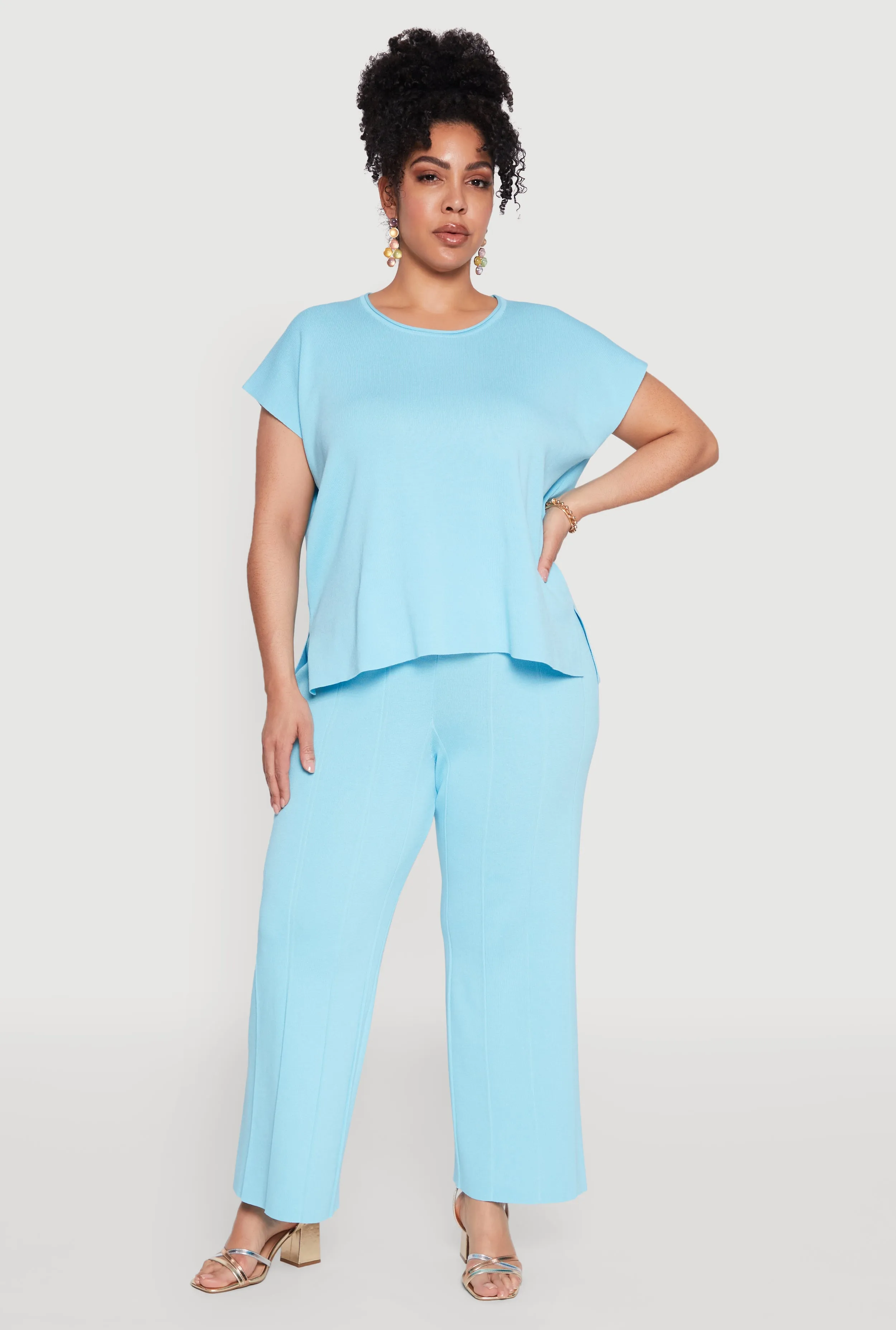 Plus Size Daisy Knitted Pintuck Wide Leg Pants sold by Rainbow