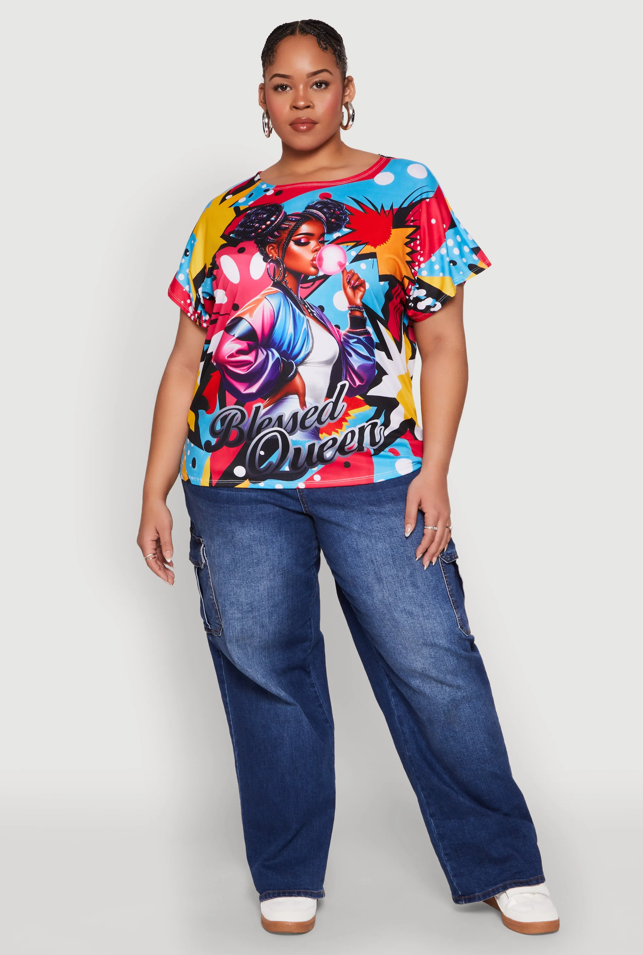 Plus Size Blessed Queen Graphic Tee sold by Rainbow