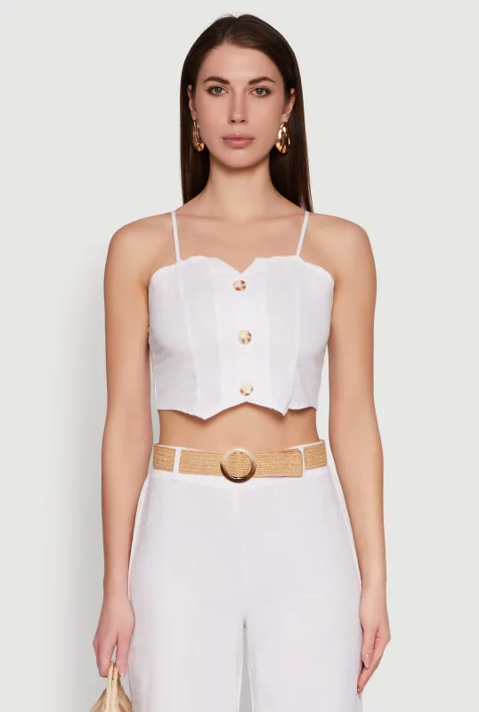 Faux Button Smocked Crop Top sold by Rainbow
