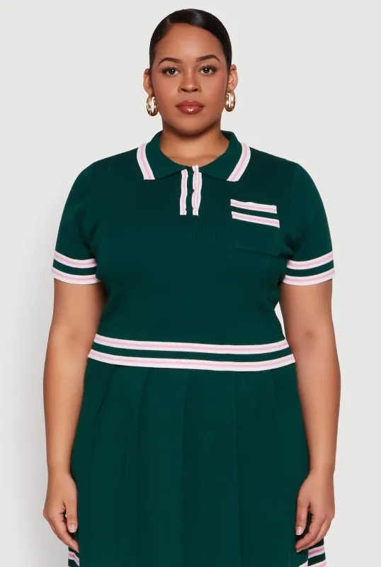 Plus Size Daisy Varsity Stripe Crop Top sold by Rainbow
