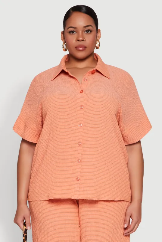 Plus Size Textured Knit Shirt sold by Rainbow