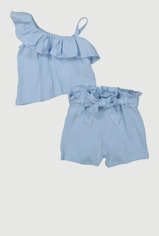 Girls Gauze Knit Asymmetrical Top and Shorts sold by Rainbow