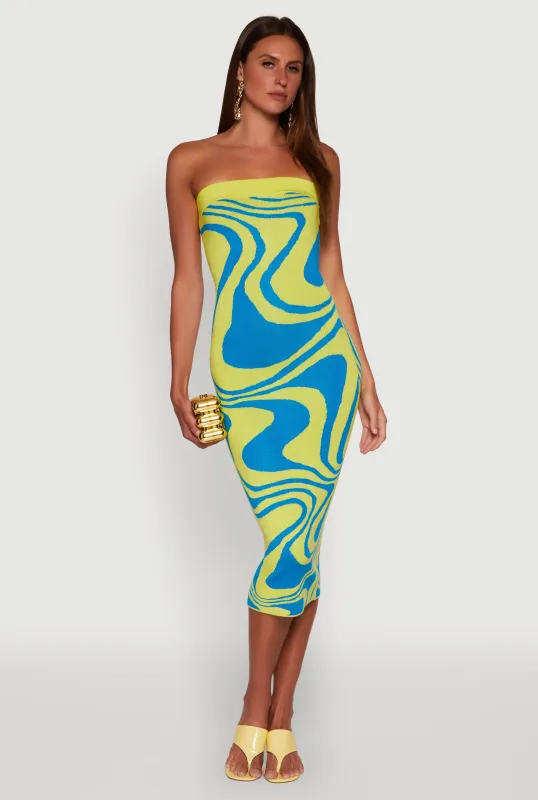 Swirl Print Midi Tube Dress sold by Rainbow