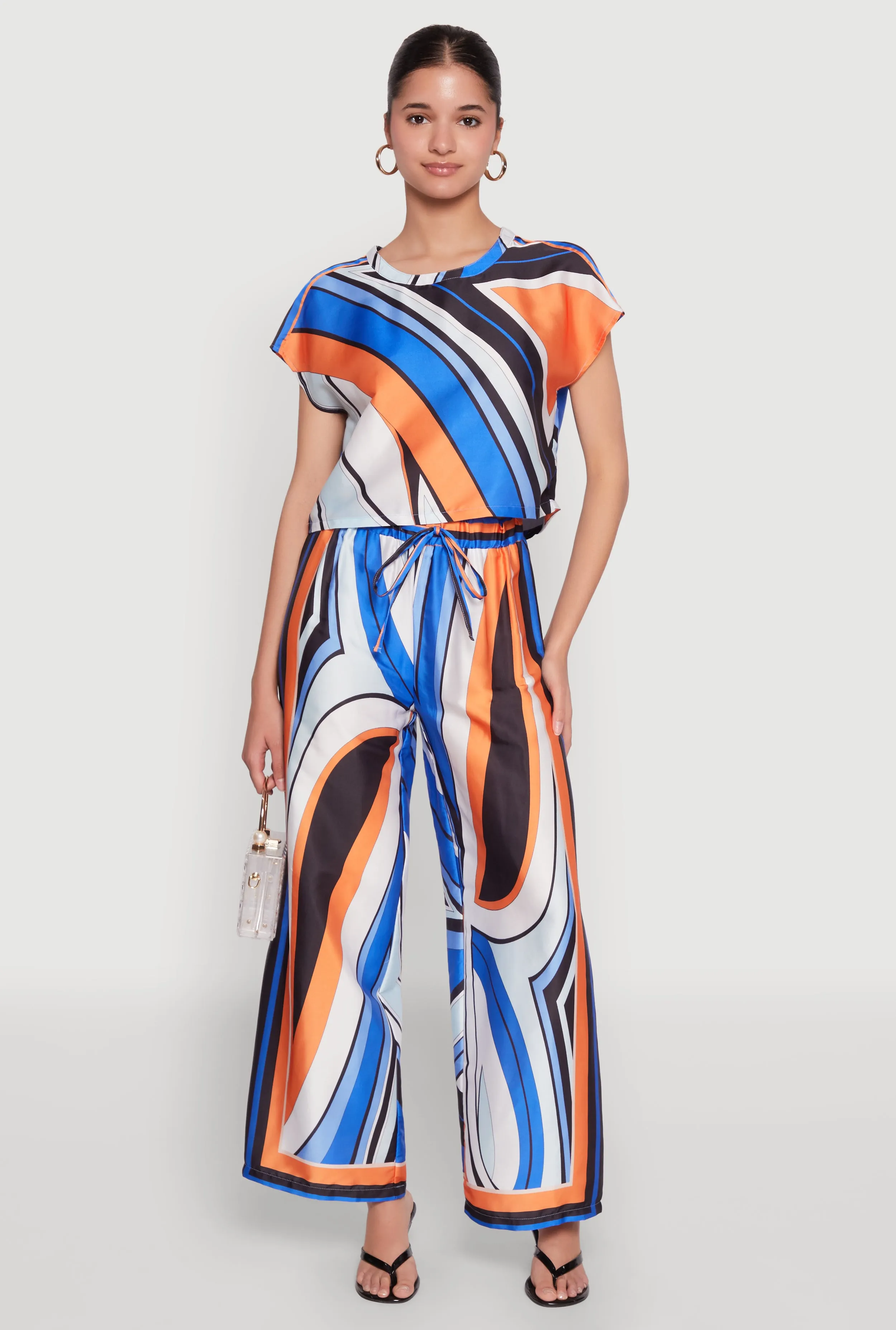 Printed Wide Leg Satin Pants sold by Rainbow